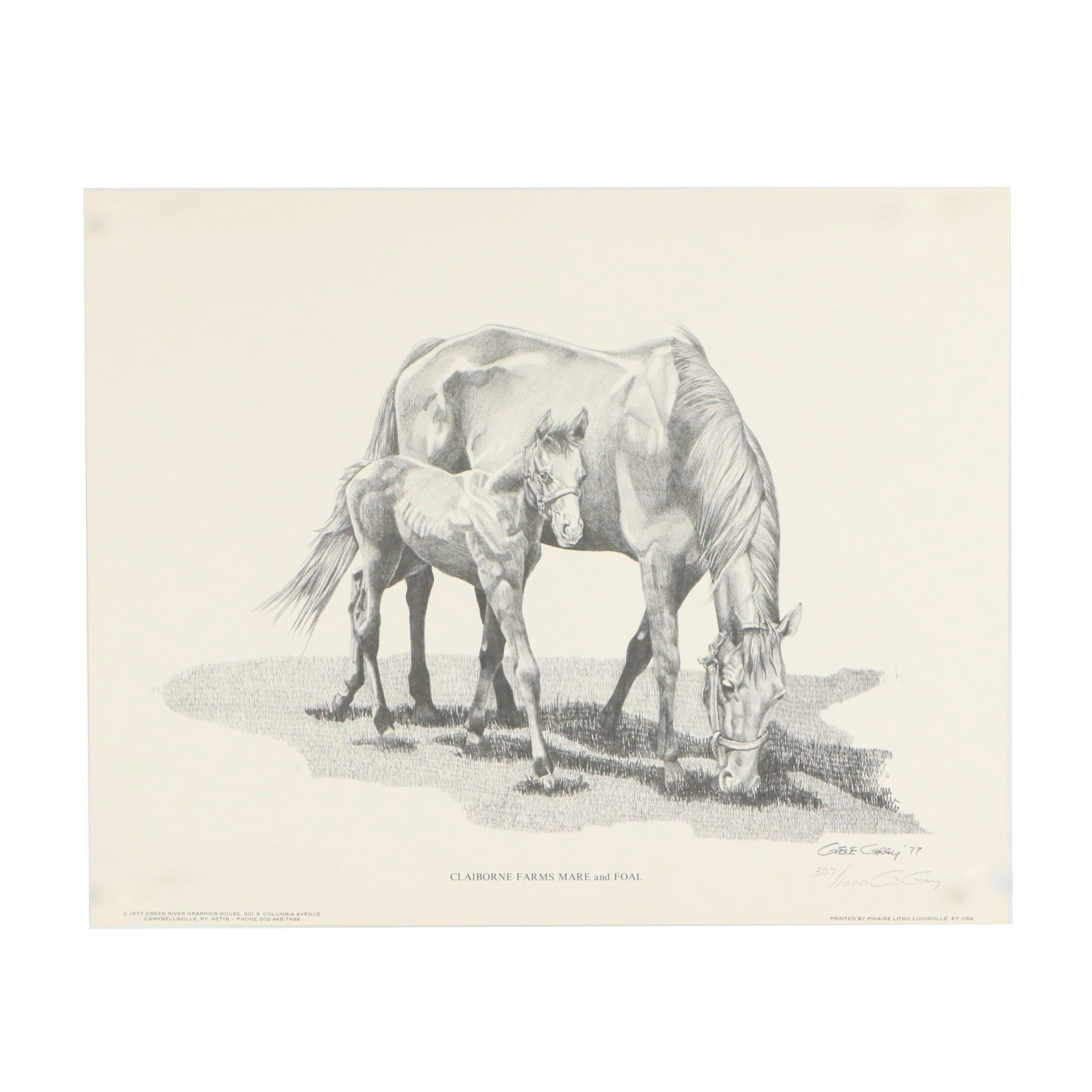 Gene Gray Halftone "Claiborne Farms Mare and Foal," Circa 1977
