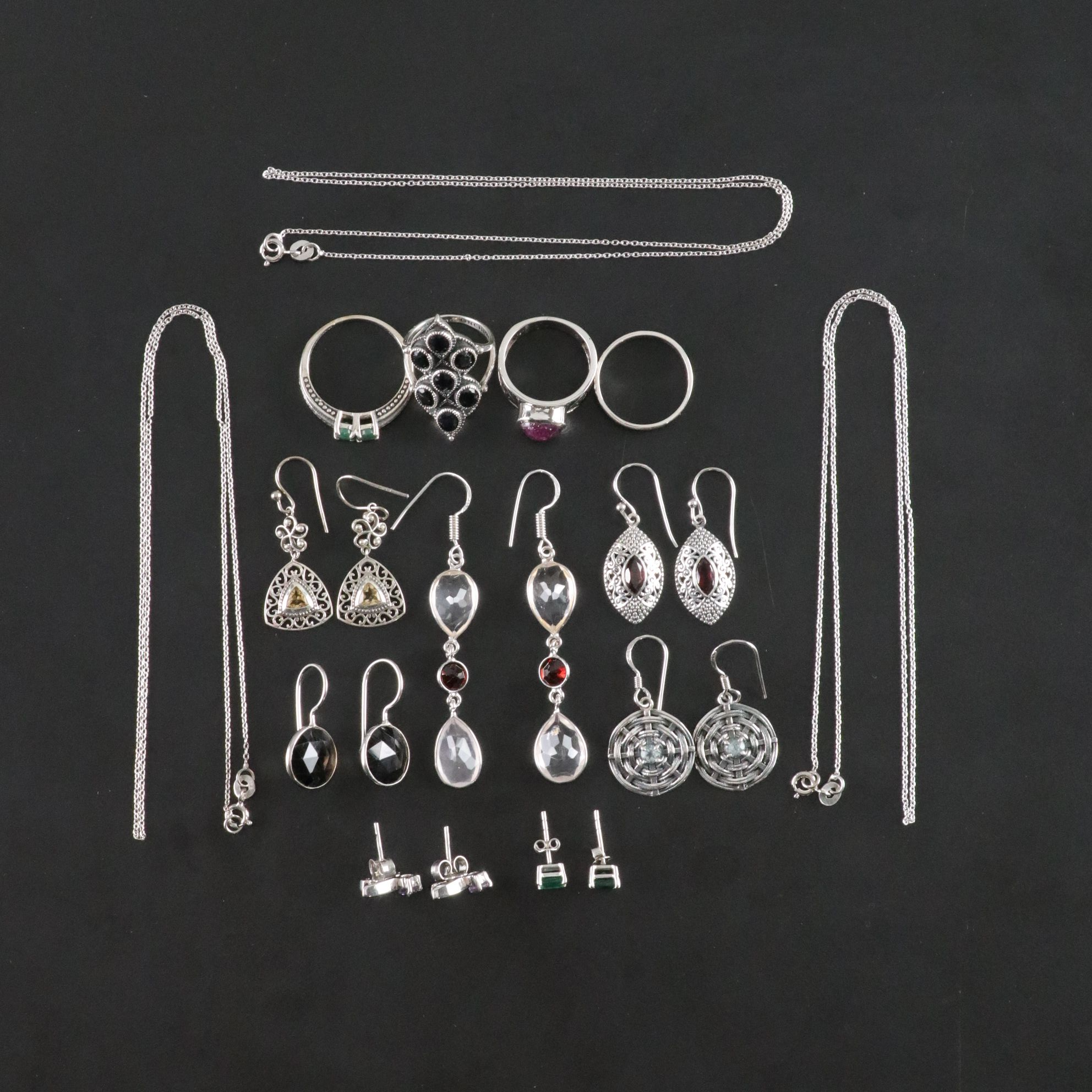 14 Assorted Sterling Silver Rings, Necklaces and Earrings