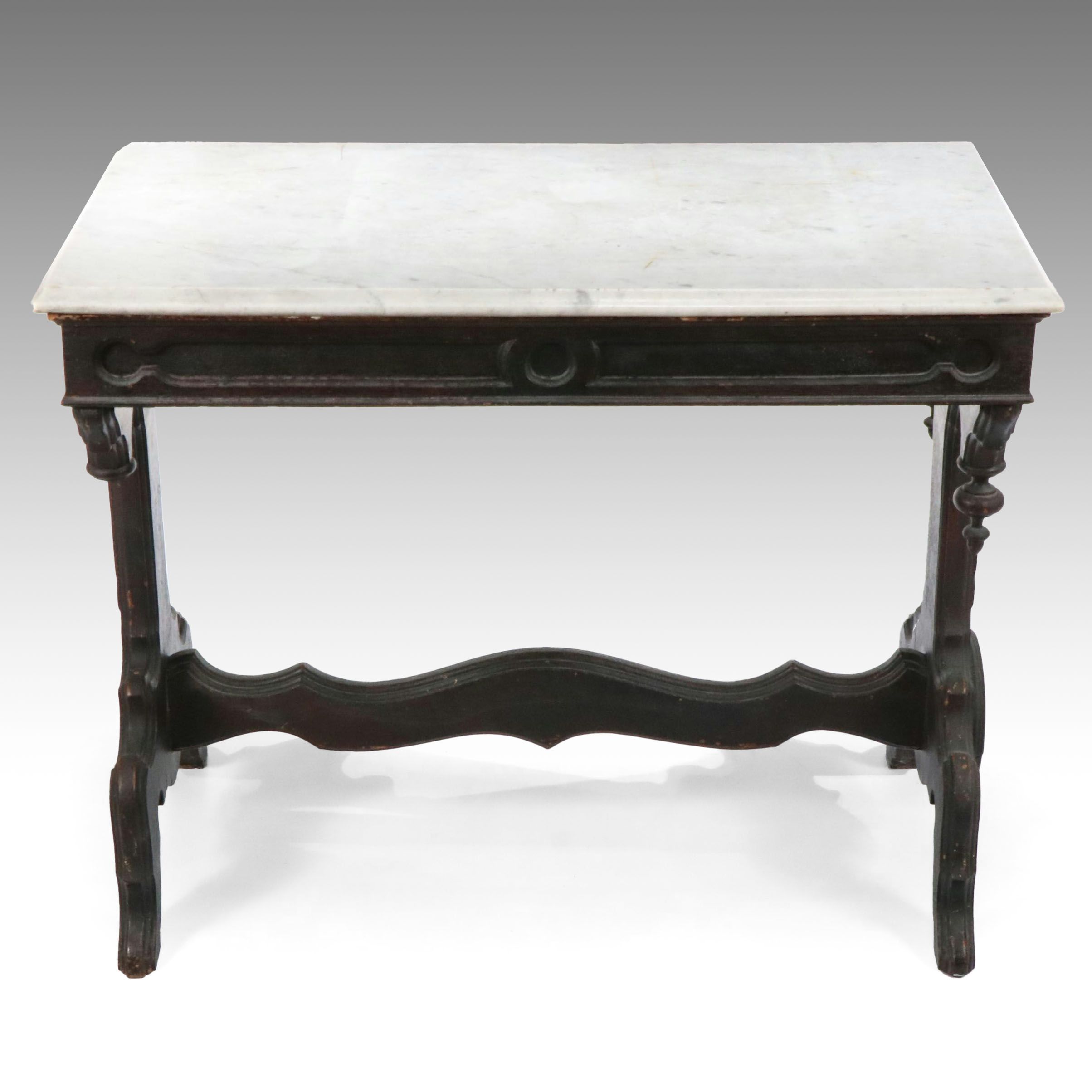 Victorian Eastlake Carved Wood and Marble Table
