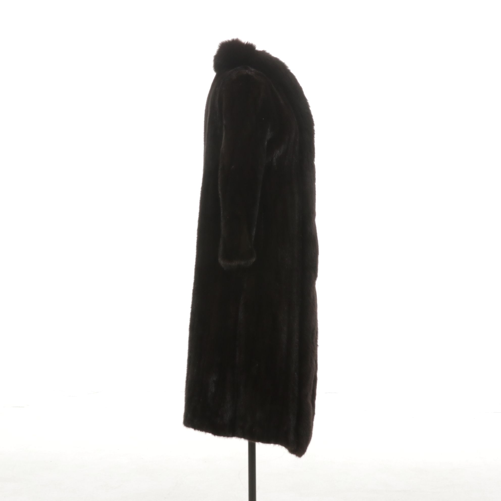 Black Mink Fur Coat with Fox Fur Trim Collar