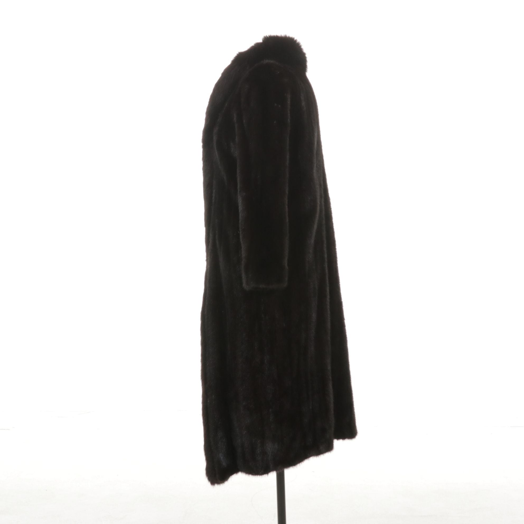 Black Mink Fur Coat with Fox Fur Trim Collar