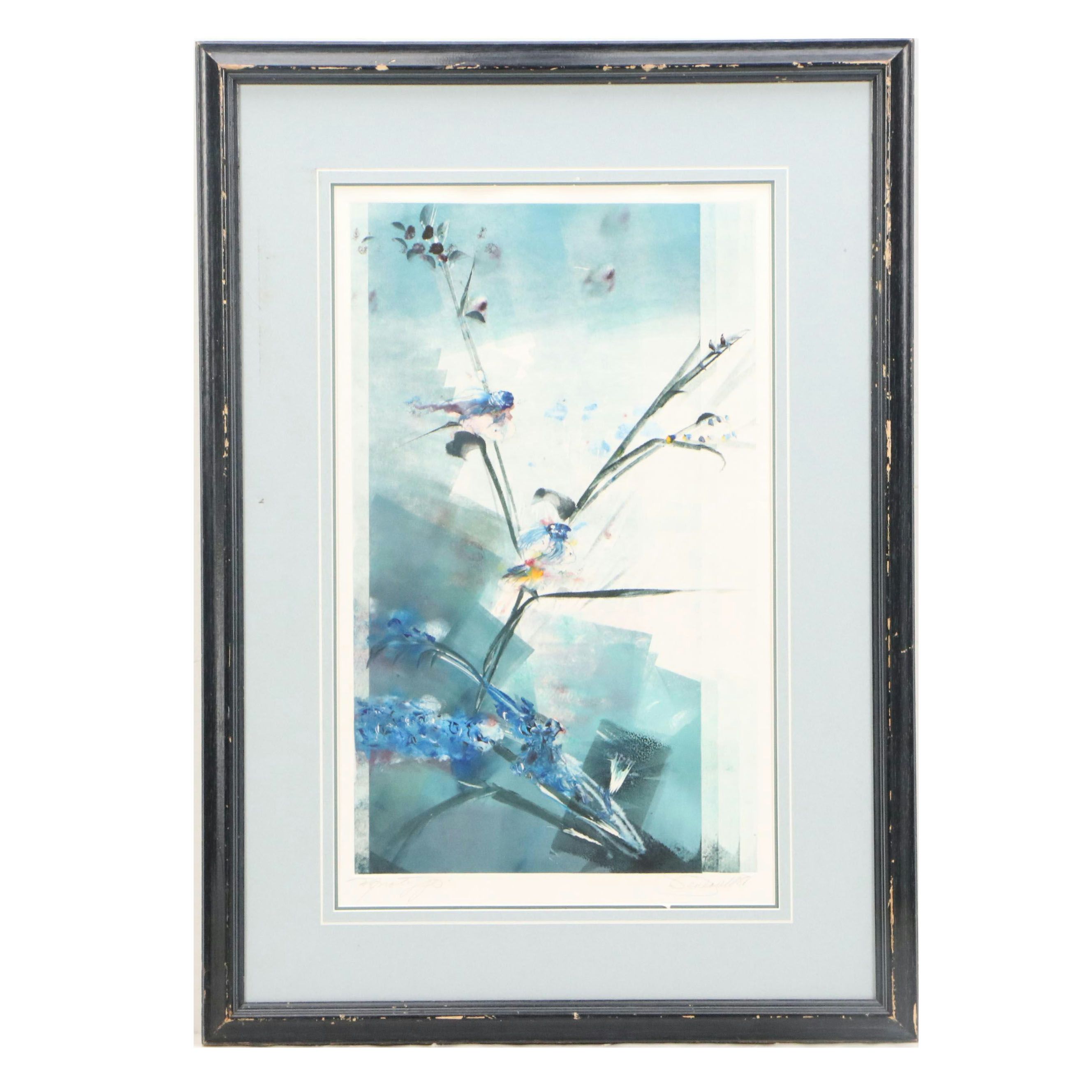 Sandra Deneault Floral Monotype in Blue, 1988