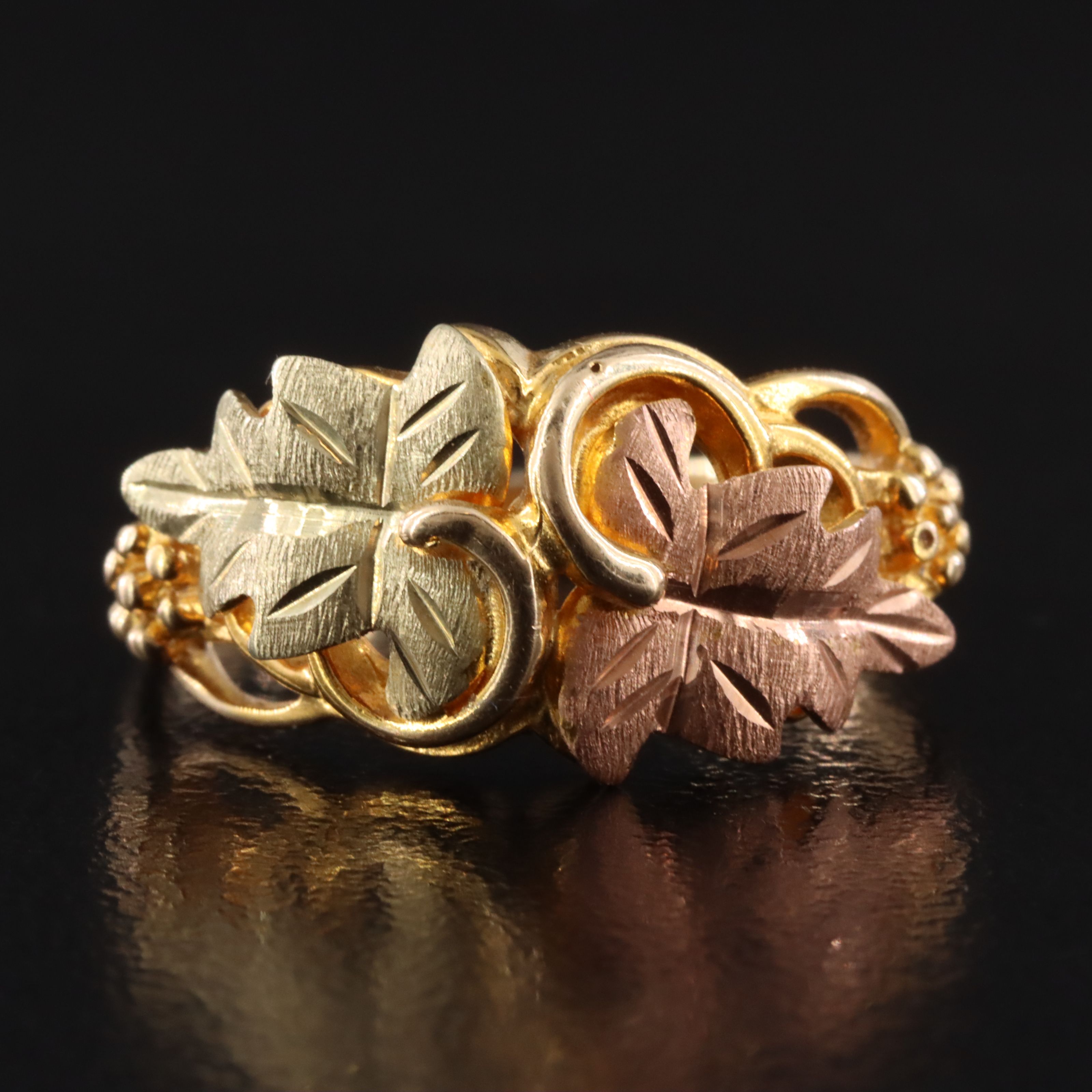 Landstrom's Black Hills Gold 10K Floral Ring with Rose and Green Gold Accents