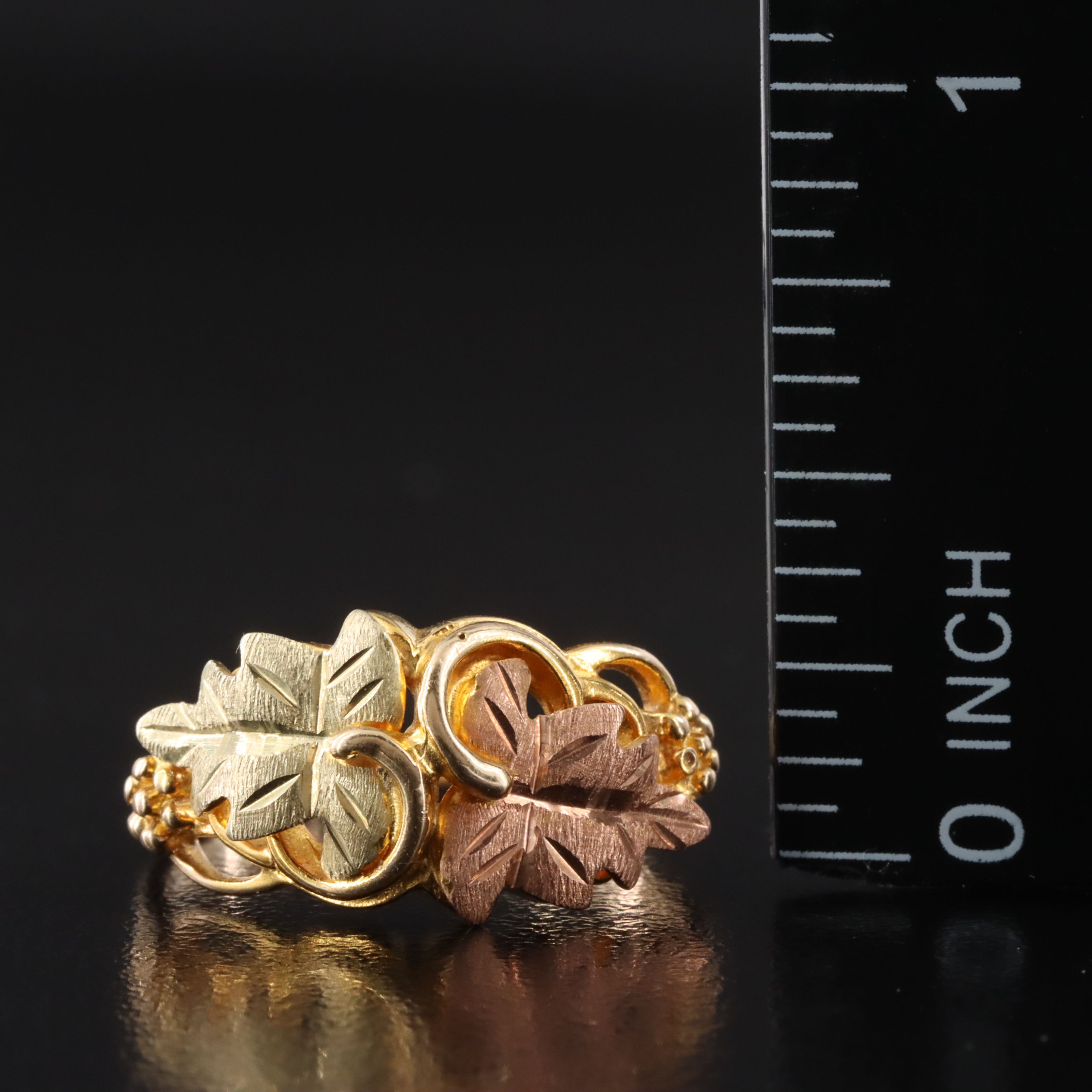 Landstrom's Black Hills Gold 10K Floral Ring with Rose and Green Gold Accents