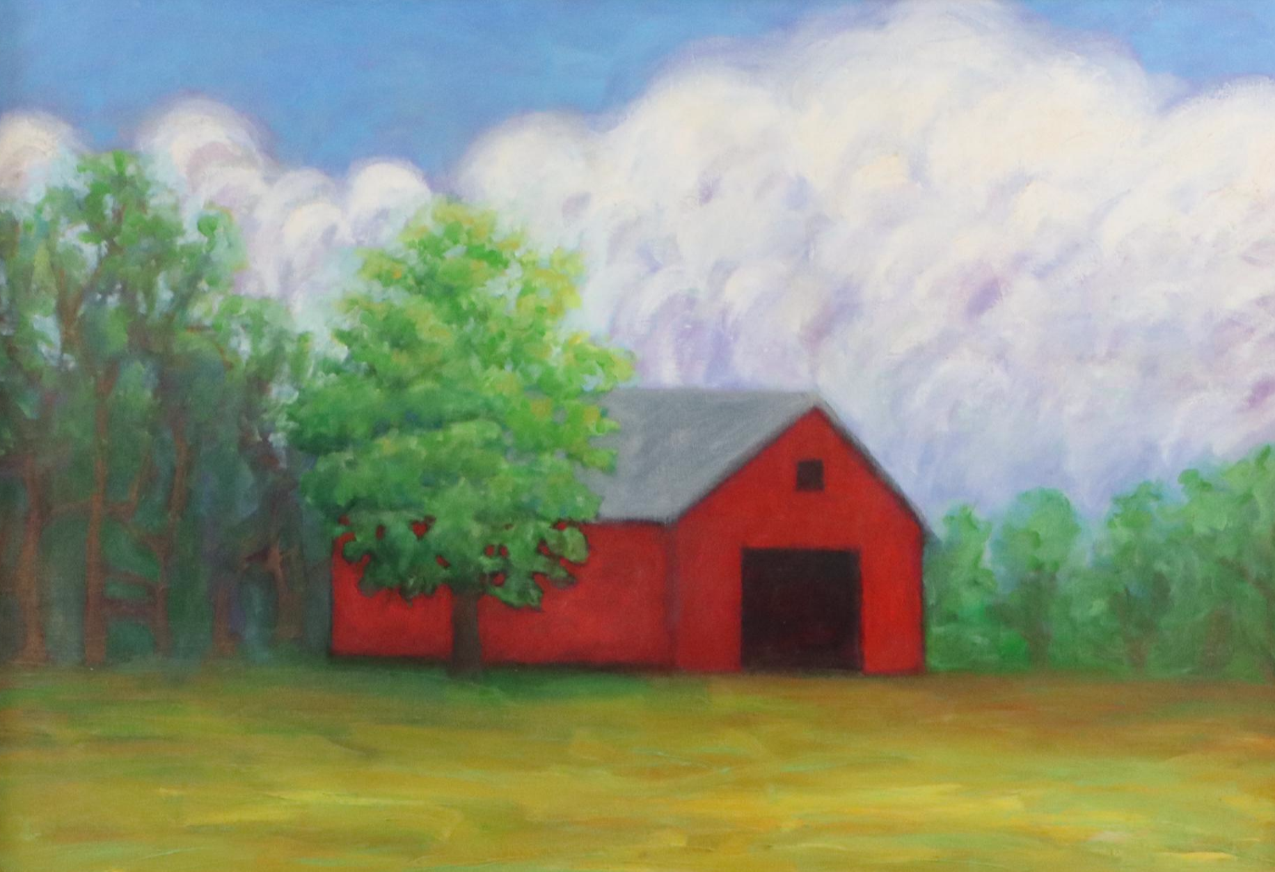 Large-Scale Acrylic Painting of Red Barn, Late 20th - 21st Century