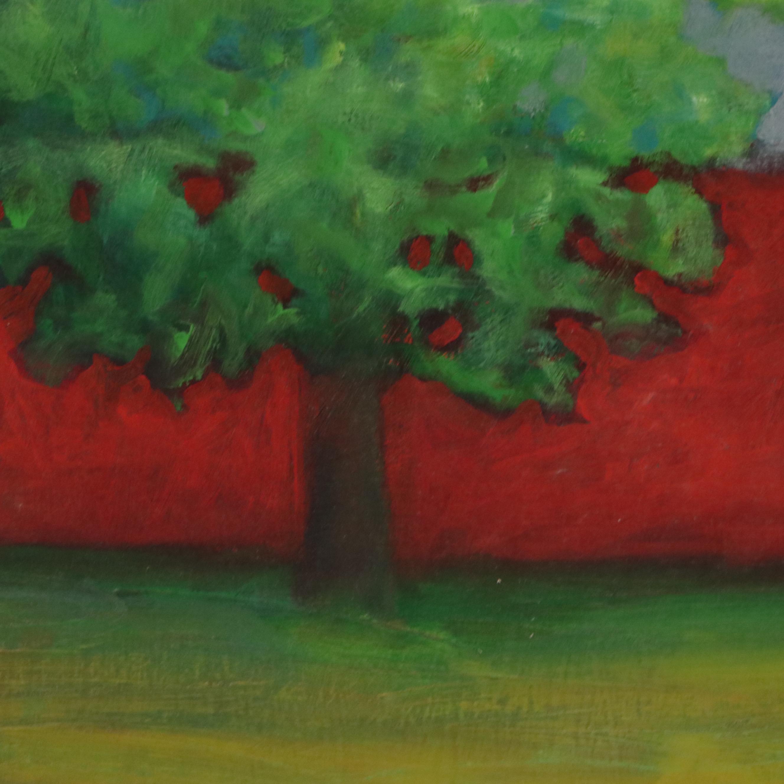 Large-Scale Acrylic Painting of Red Barn, Late 20th - 21st Century