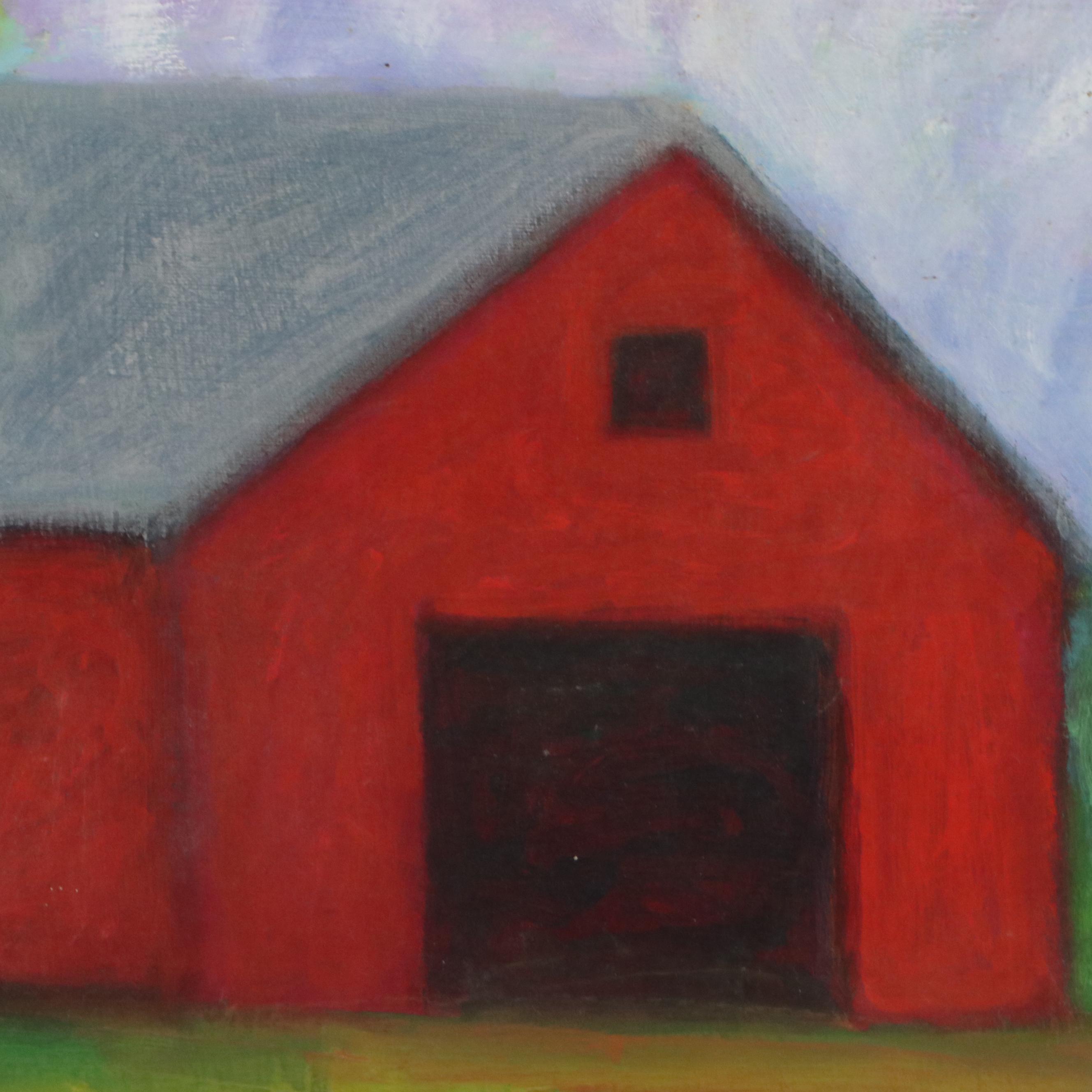 Large-Scale Acrylic Painting of Red Barn, Late 20th - 21st Century