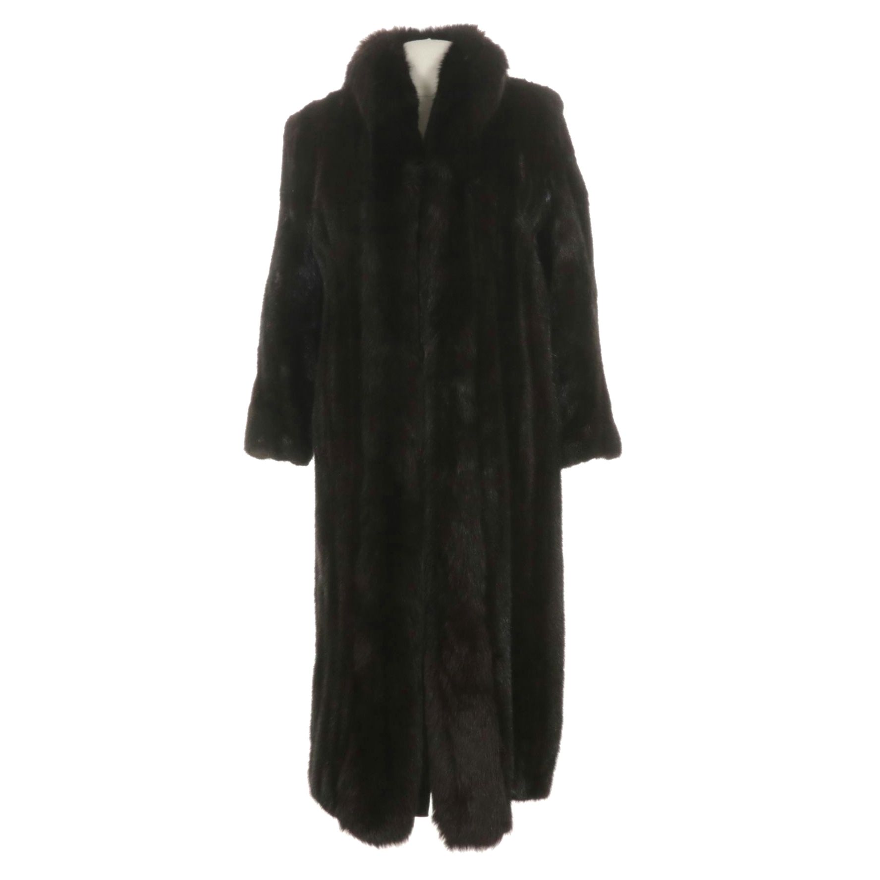 Black Mink Fur Coat with Fox Fur Trim Collar