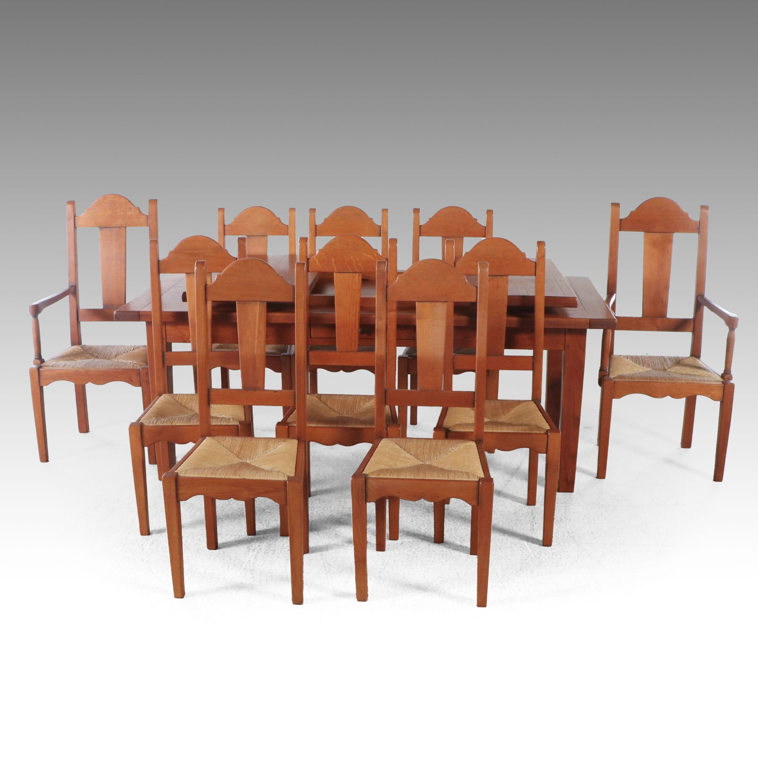 Eleven-Piece French Country Style Dining Set with Extending Harvest Style Table