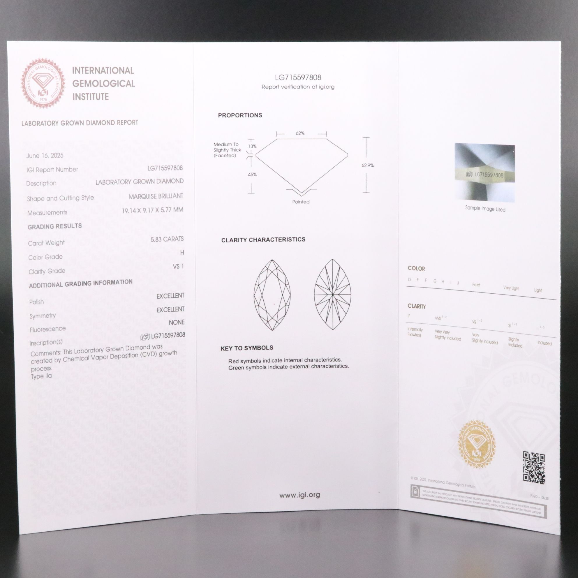 Loose 5.83 CT Lab Grown Diamond with IGI Report