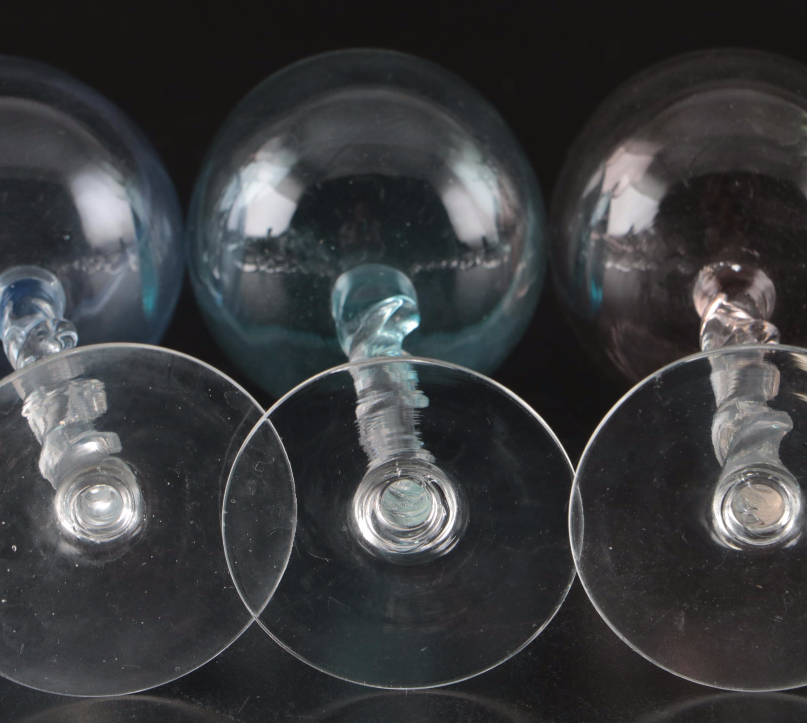 Spiral Stem Cordial and Wine Glasses with Colored Bowls