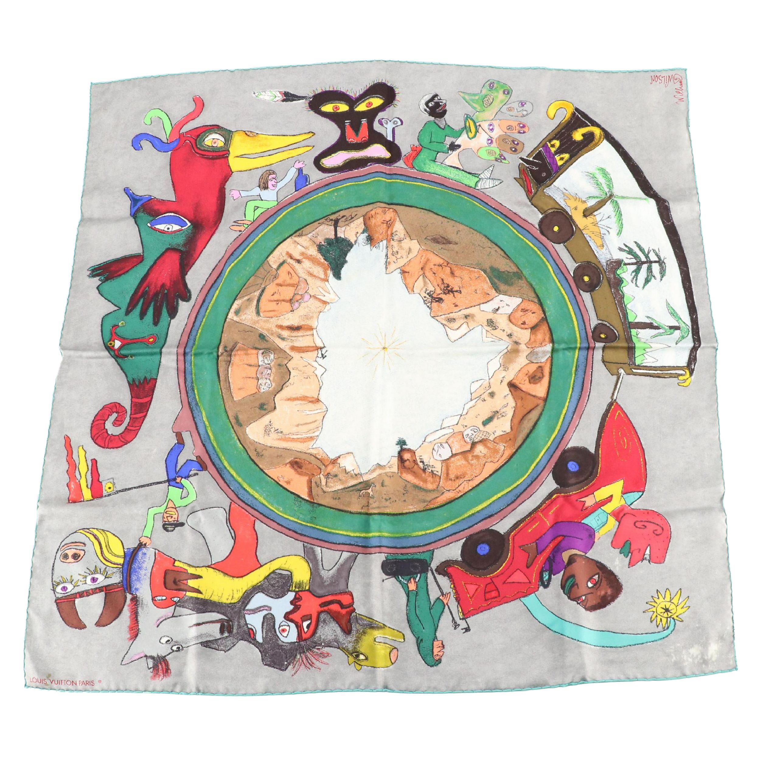 Louis Vuitton Printed Silk Twill Scarf Designed by William Wilson with Box