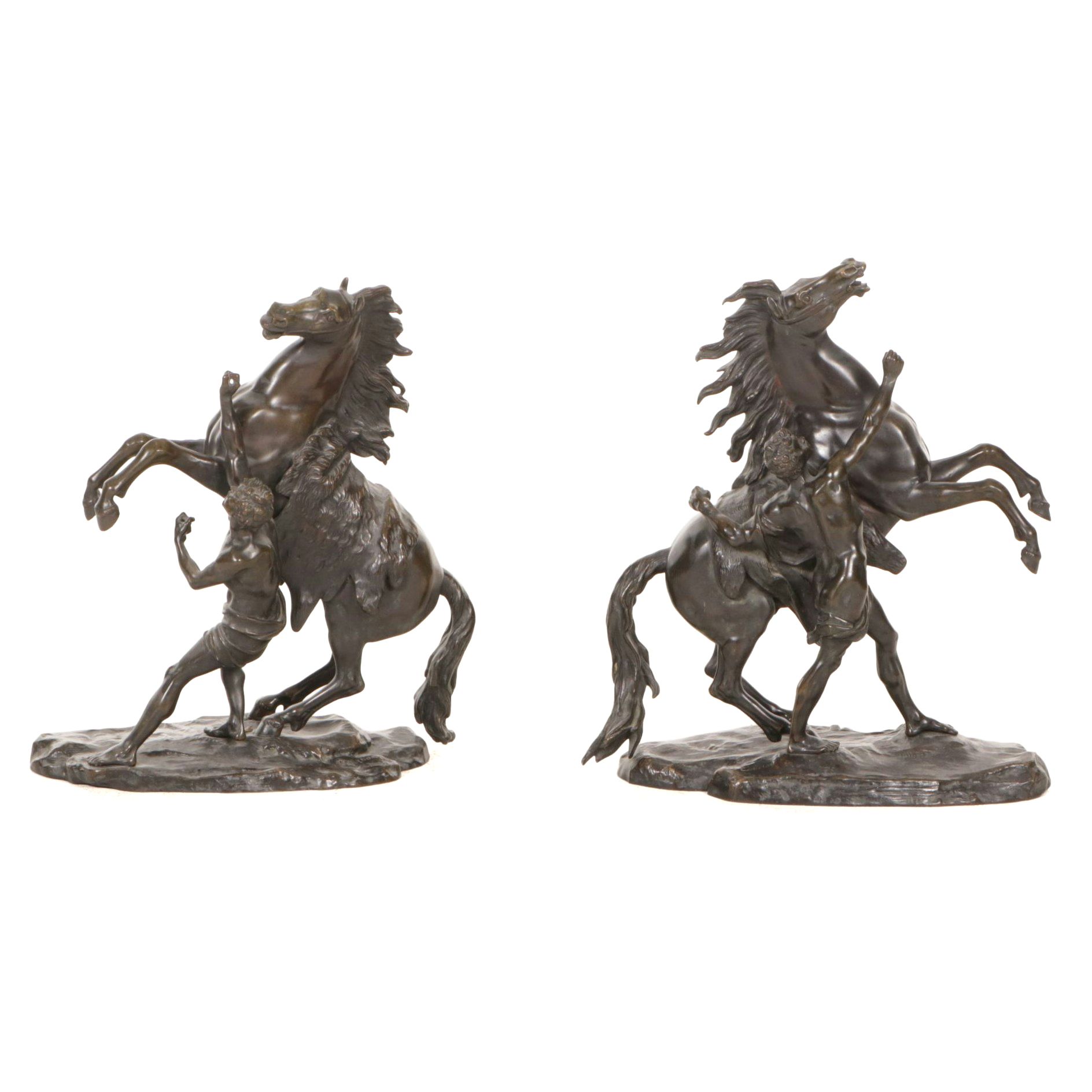Bronzed Bookends After Guillaume Coustou "Chevaux de Marly"