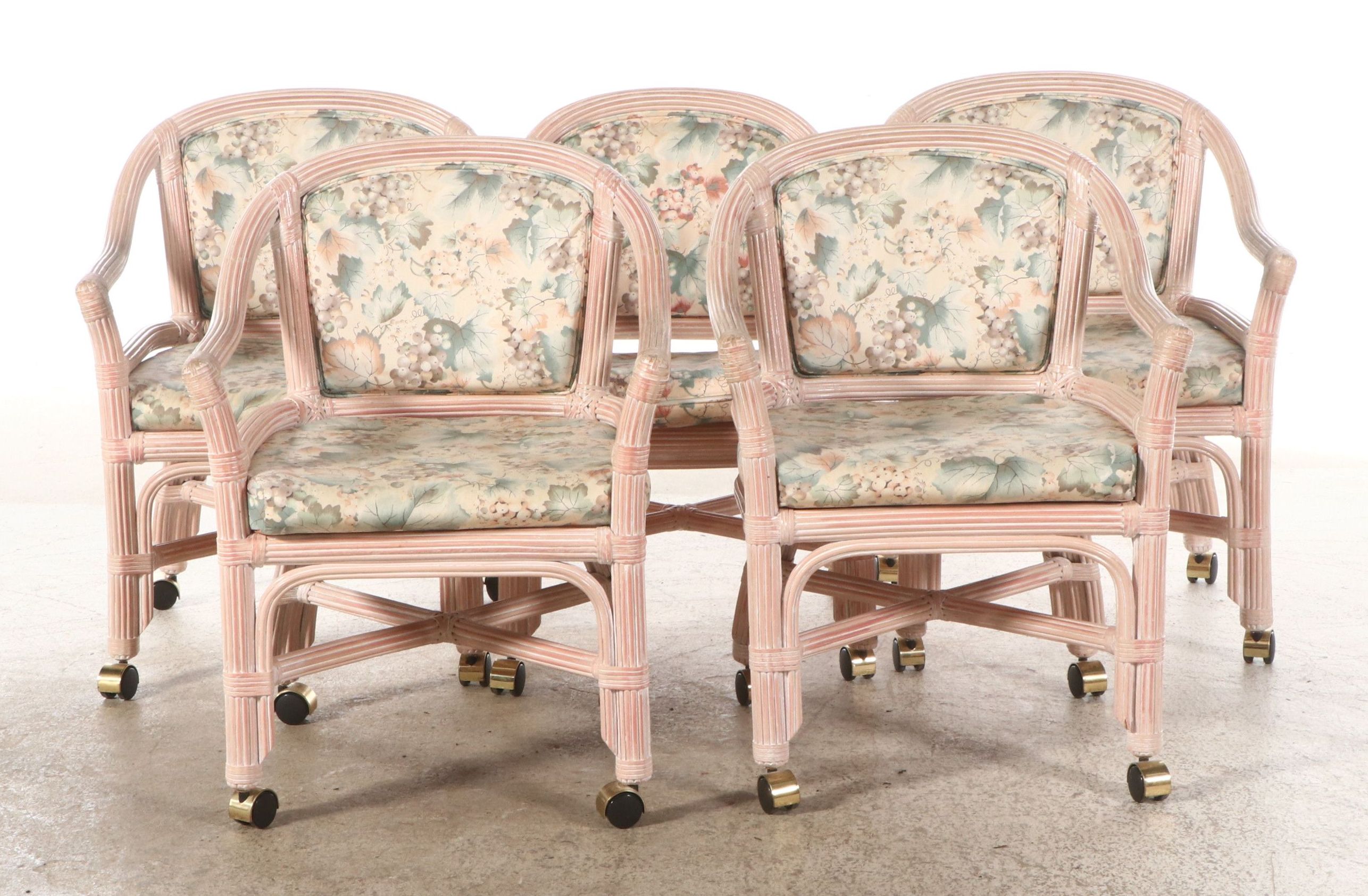 Set of Five Palm Beach Regency Style Faux Reed Dining Chairs