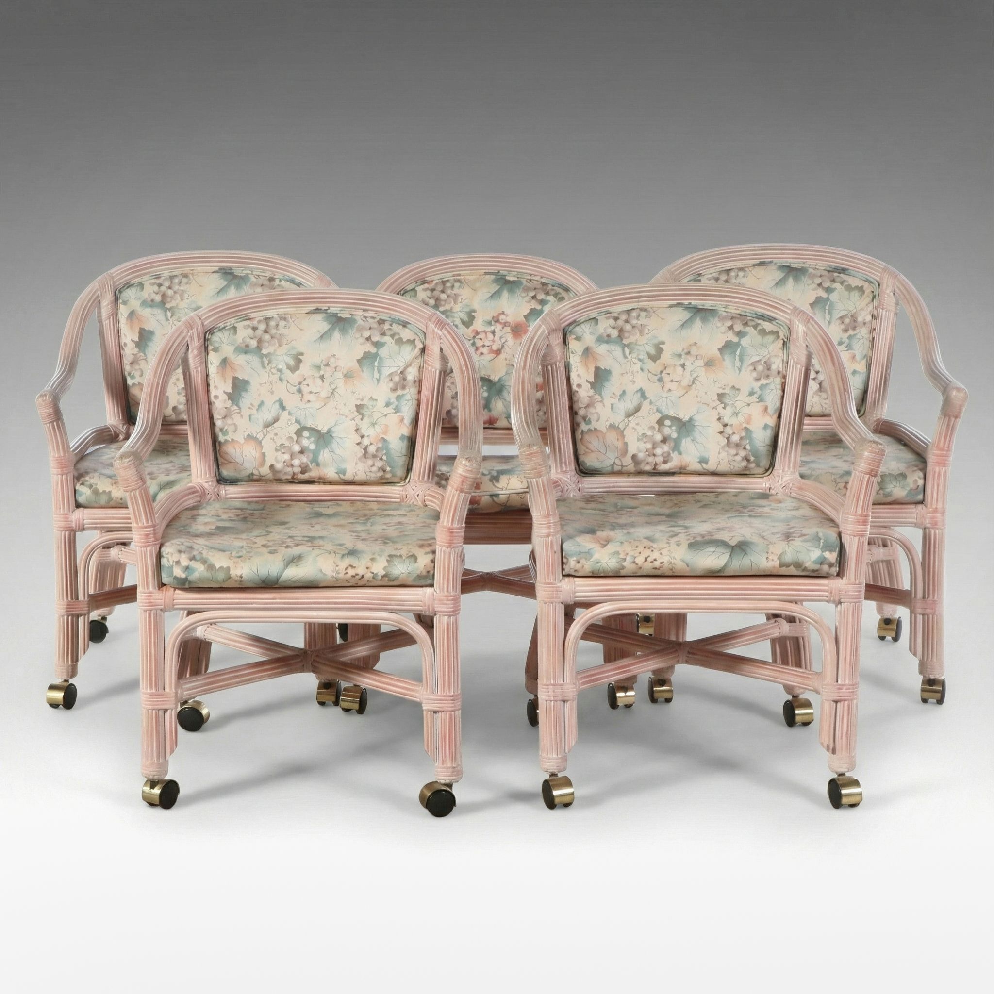 Set of Five Palm Beach Regency Style Faux Reed Dining Chairs