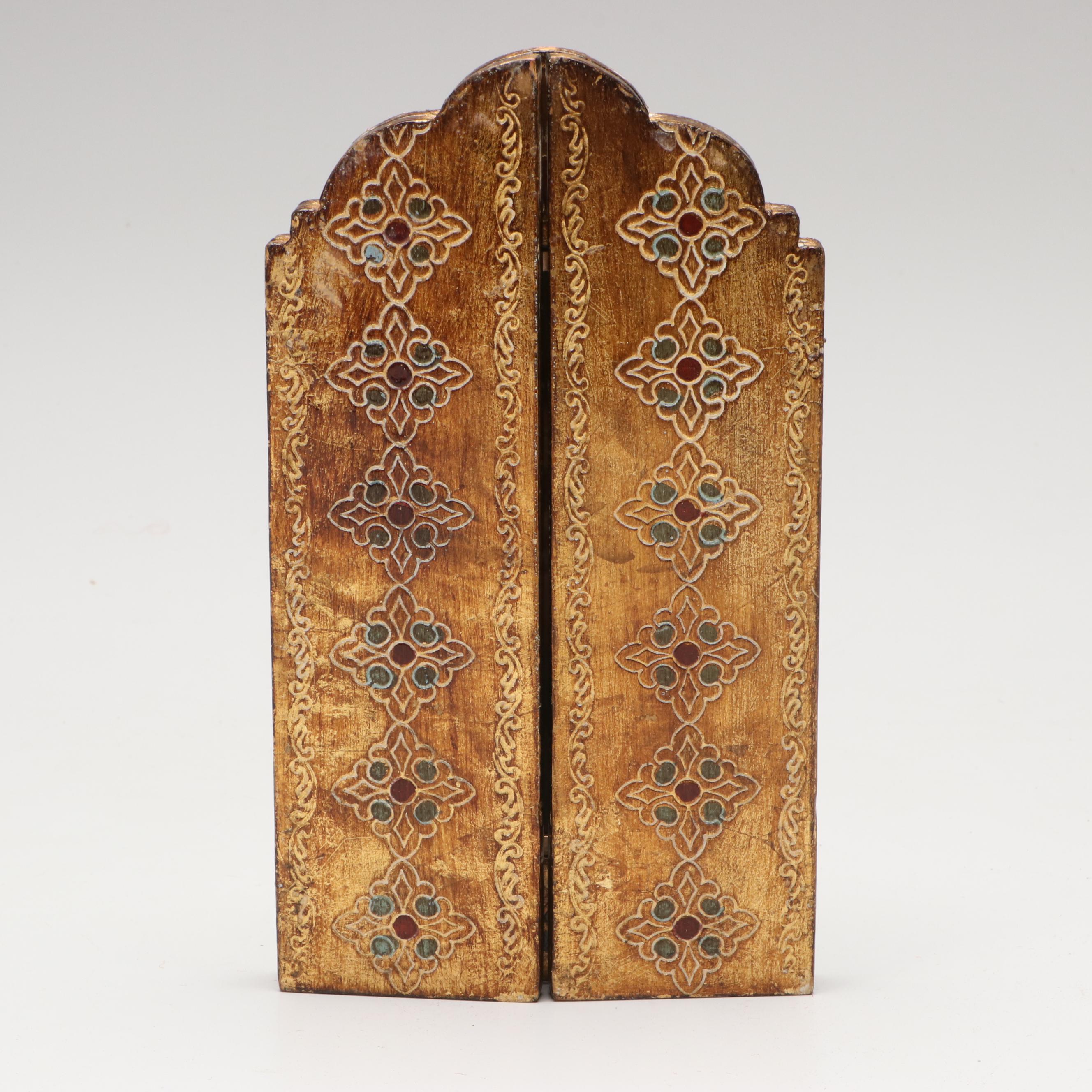 Portrait Oil Painting in Florentine Gilt Triptych Folding Frame