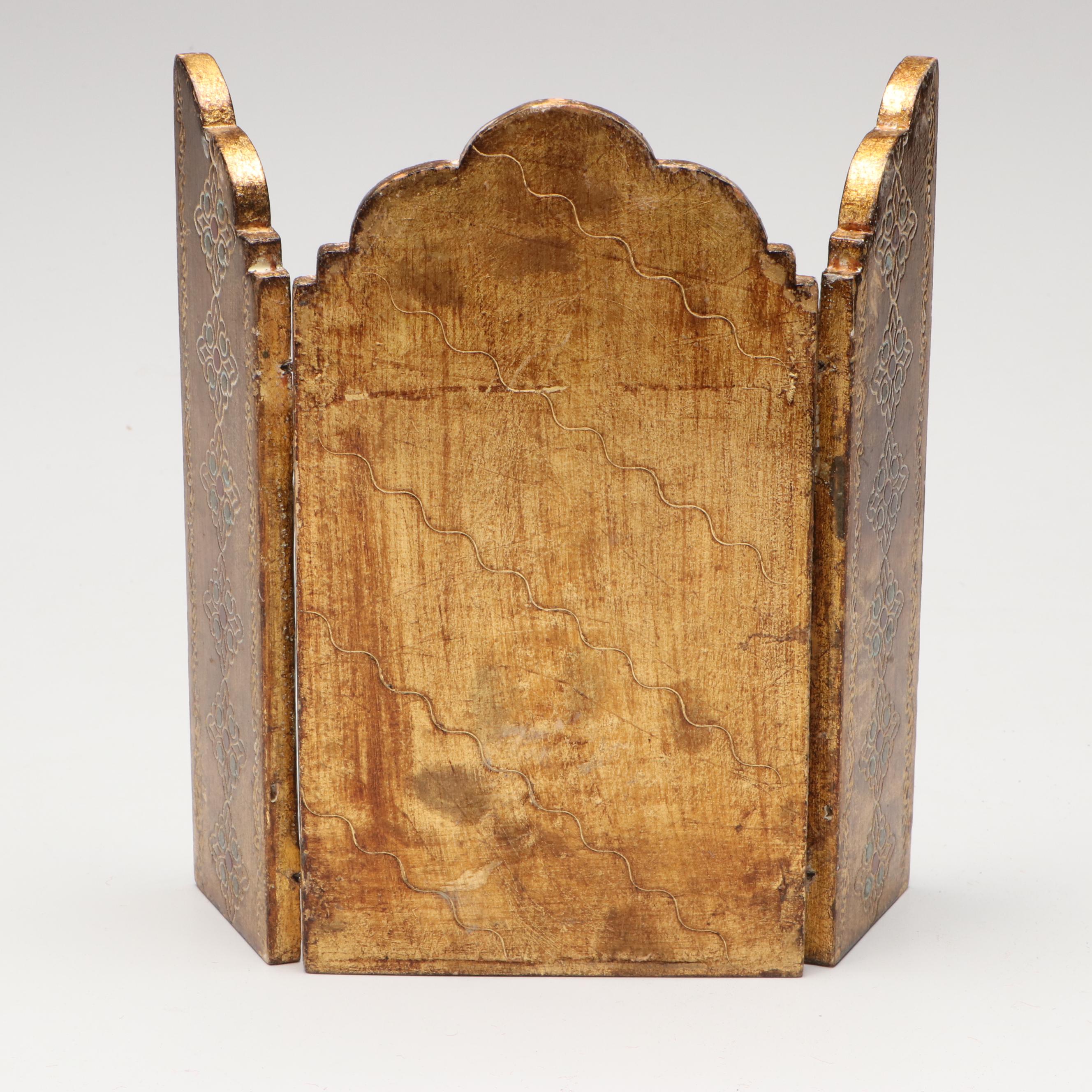 Portrait Oil Painting in Florentine Gilt Triptych Folding Frame