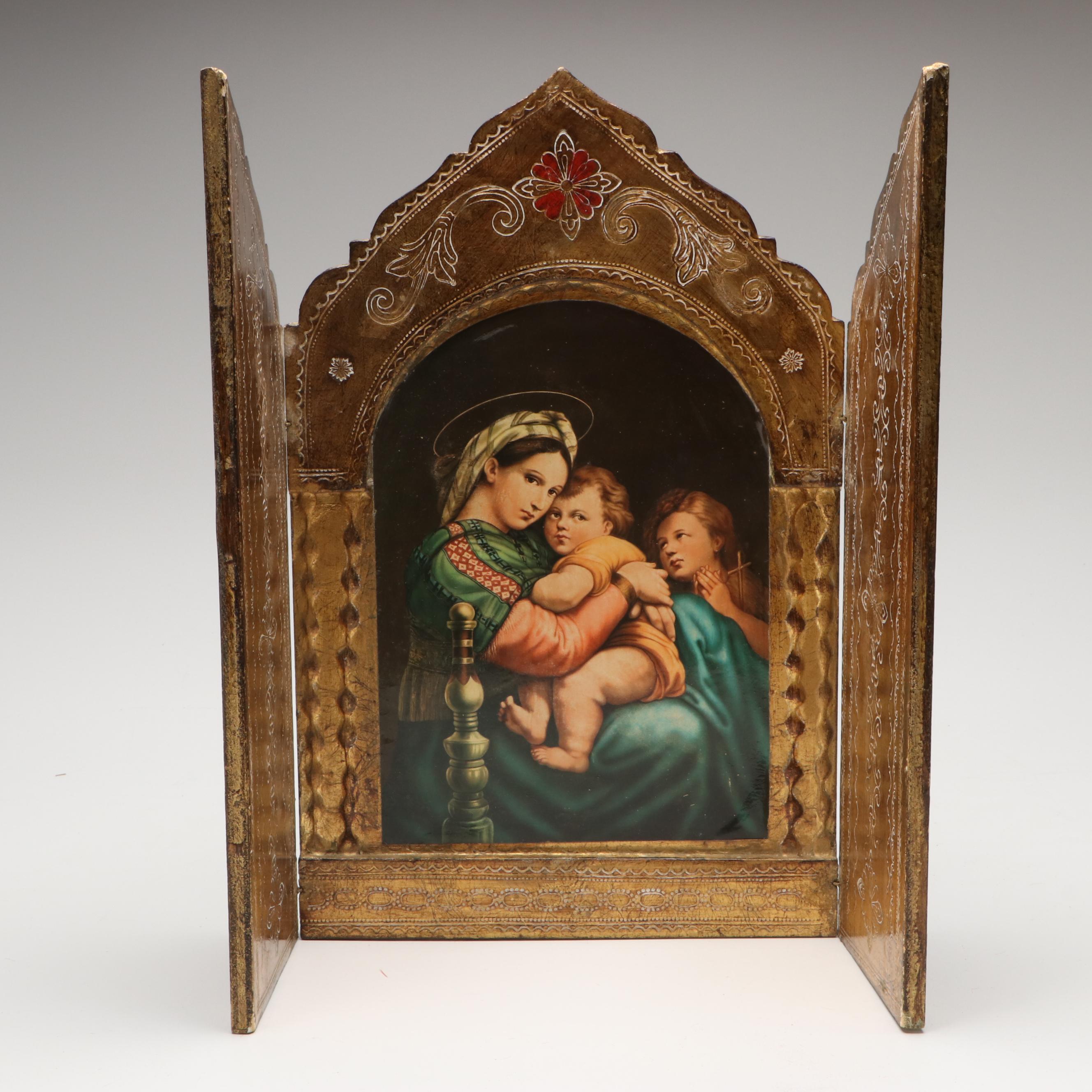 Offset Lithograph Triptych After Raphael's "Madonna della Seggiola"