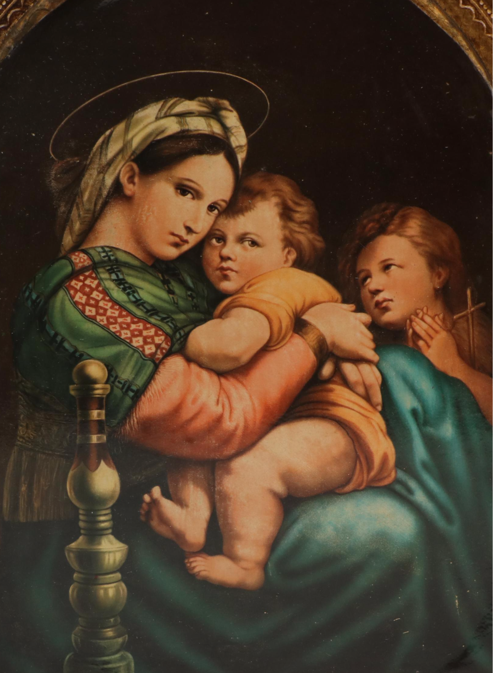 Offset Lithograph Triptych After Raphael's "Madonna della Seggiola"