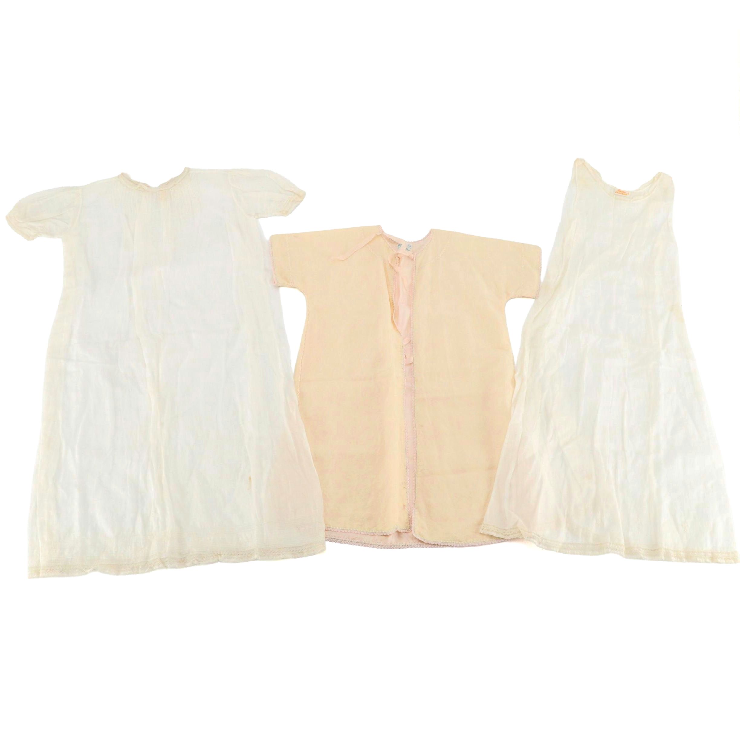 Infant Lace-Trim Christening Gown with Slip and Other Wool/Silk Robe