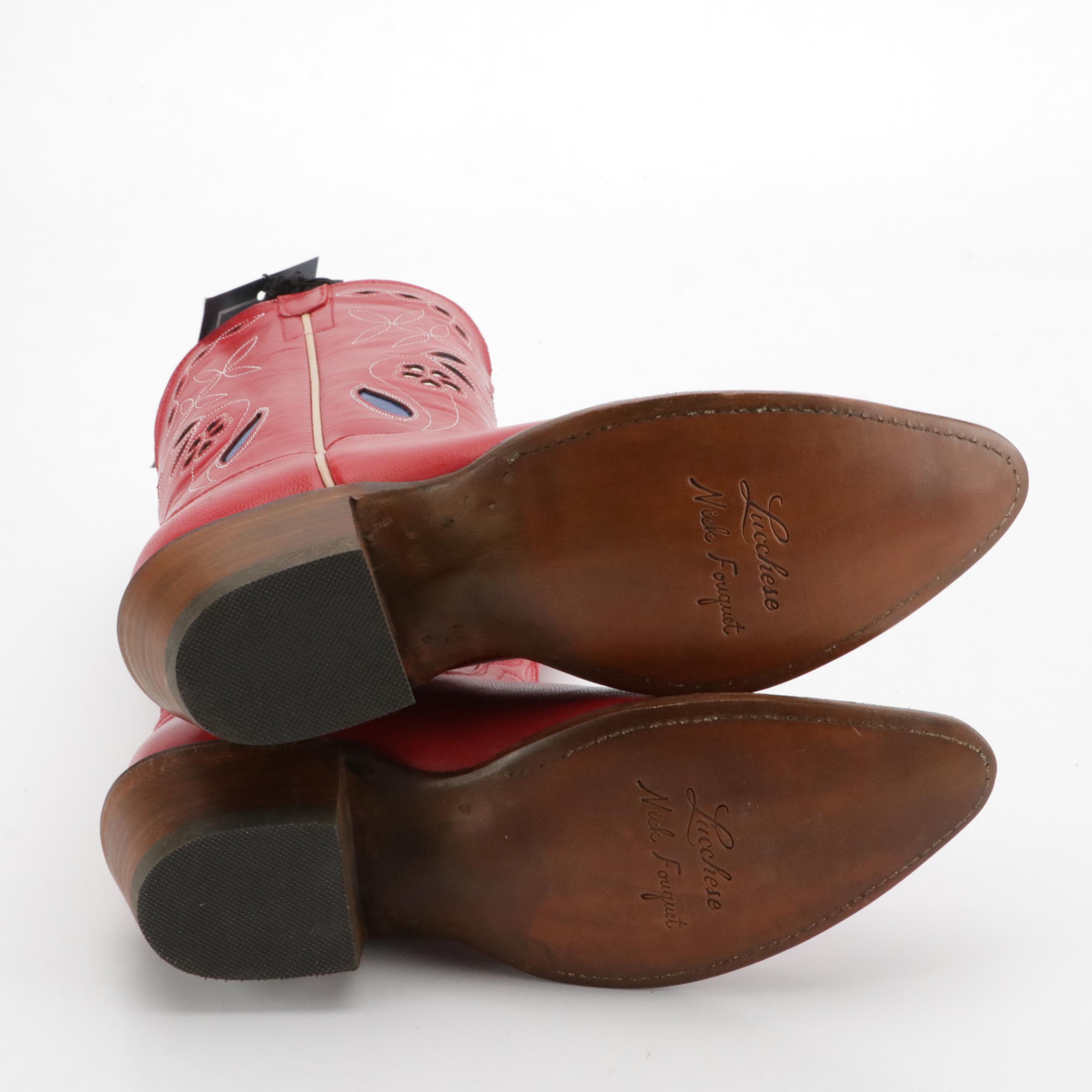 Lucchese x Nick Fouquet 'Little Reata' Western Boots in Cherry Red Leather