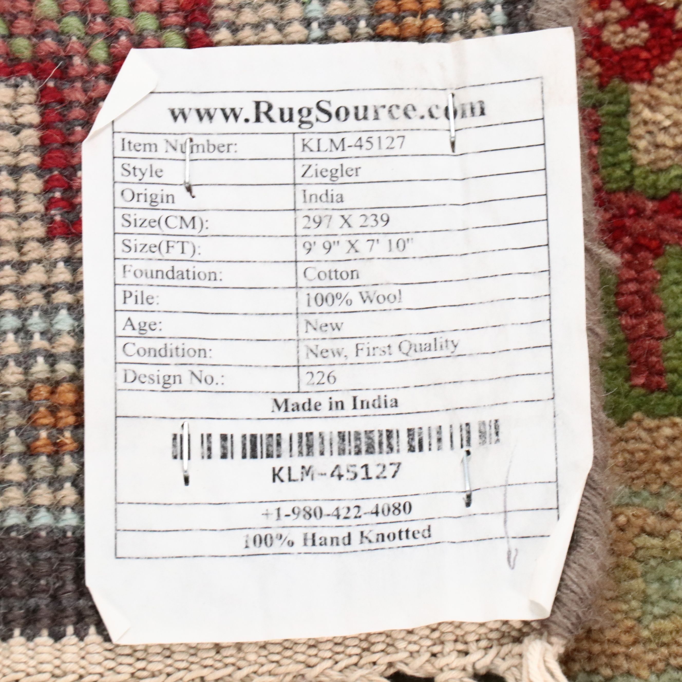 7'10 x 9'11 Hand-Knotted Indian Ziegler Style Area Rug