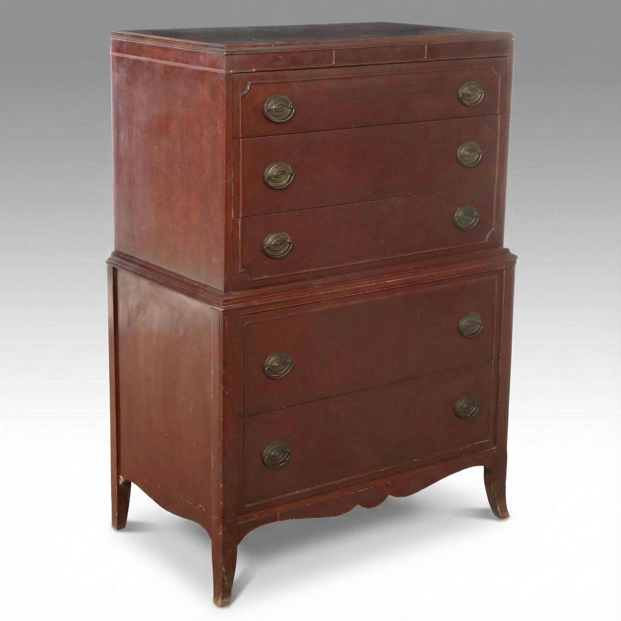 Sheraton Style Mahogany Chest on Chest, Mid-20th Century