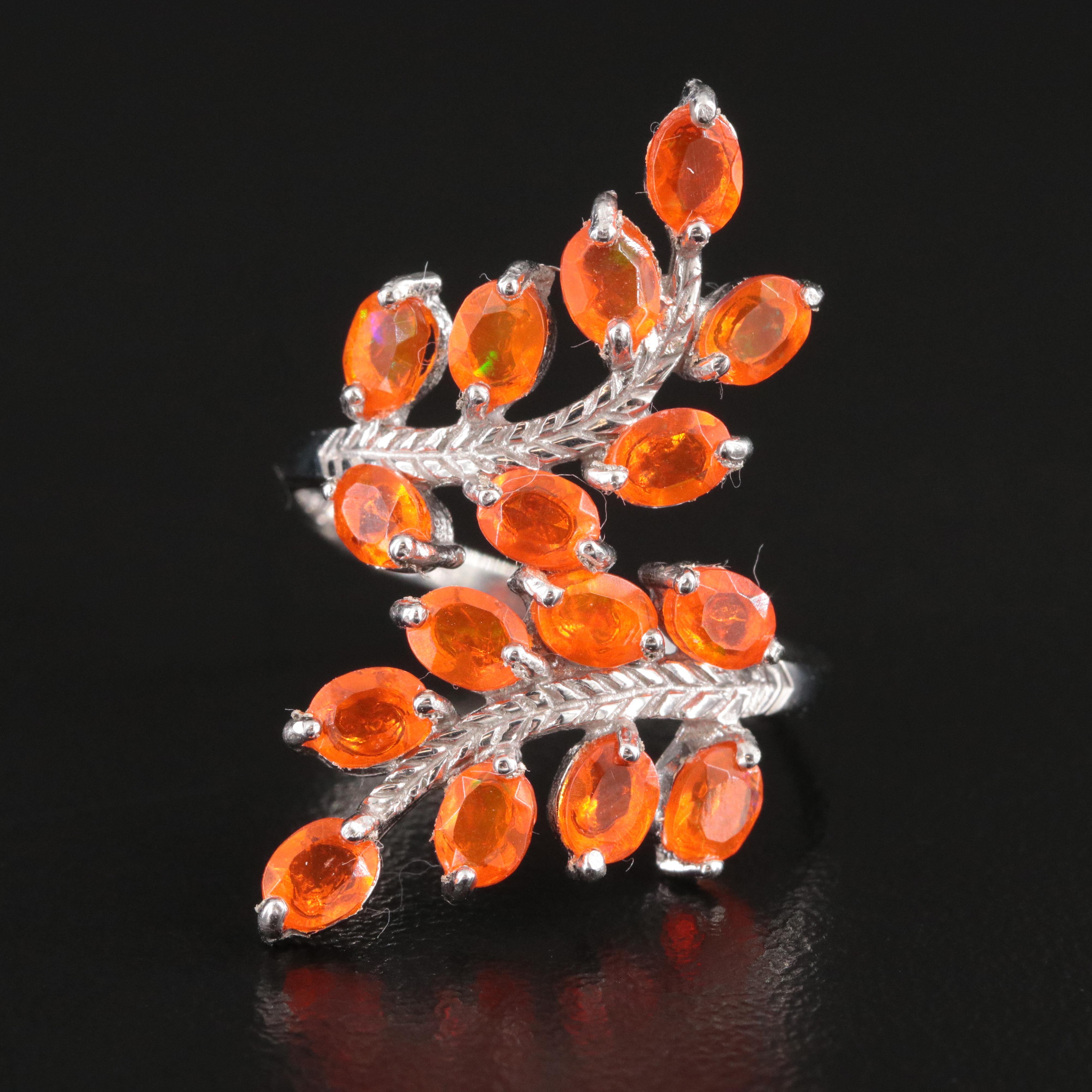 Sterling Vining Fire Opal Bypass Ring