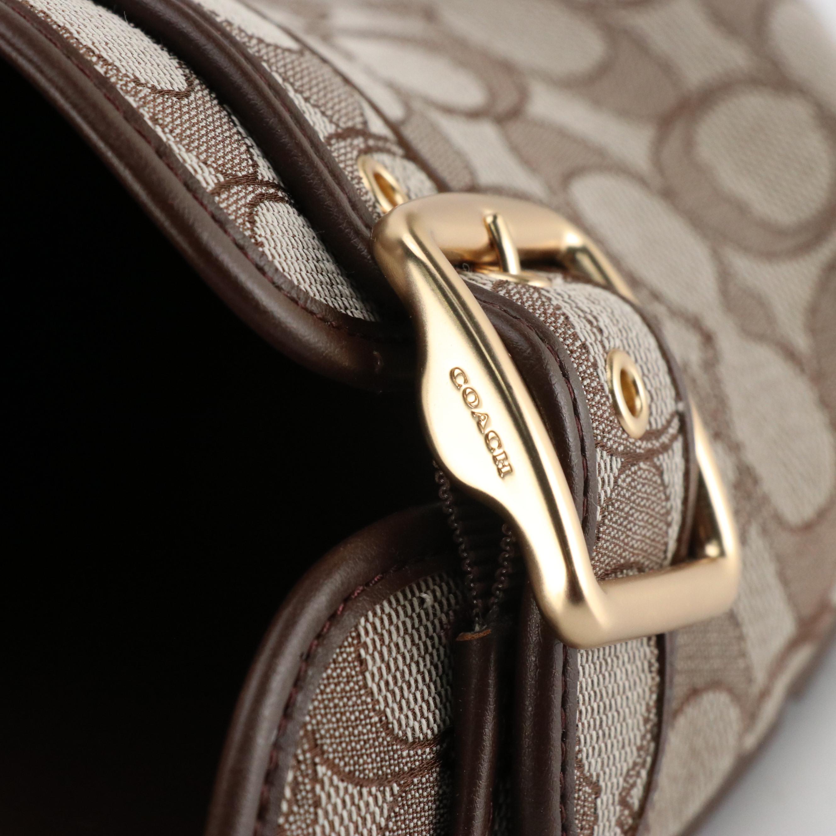 Coach Archival Buckle Strap Signature Jacquard Clogs in 'Oak/Maple,' With Box