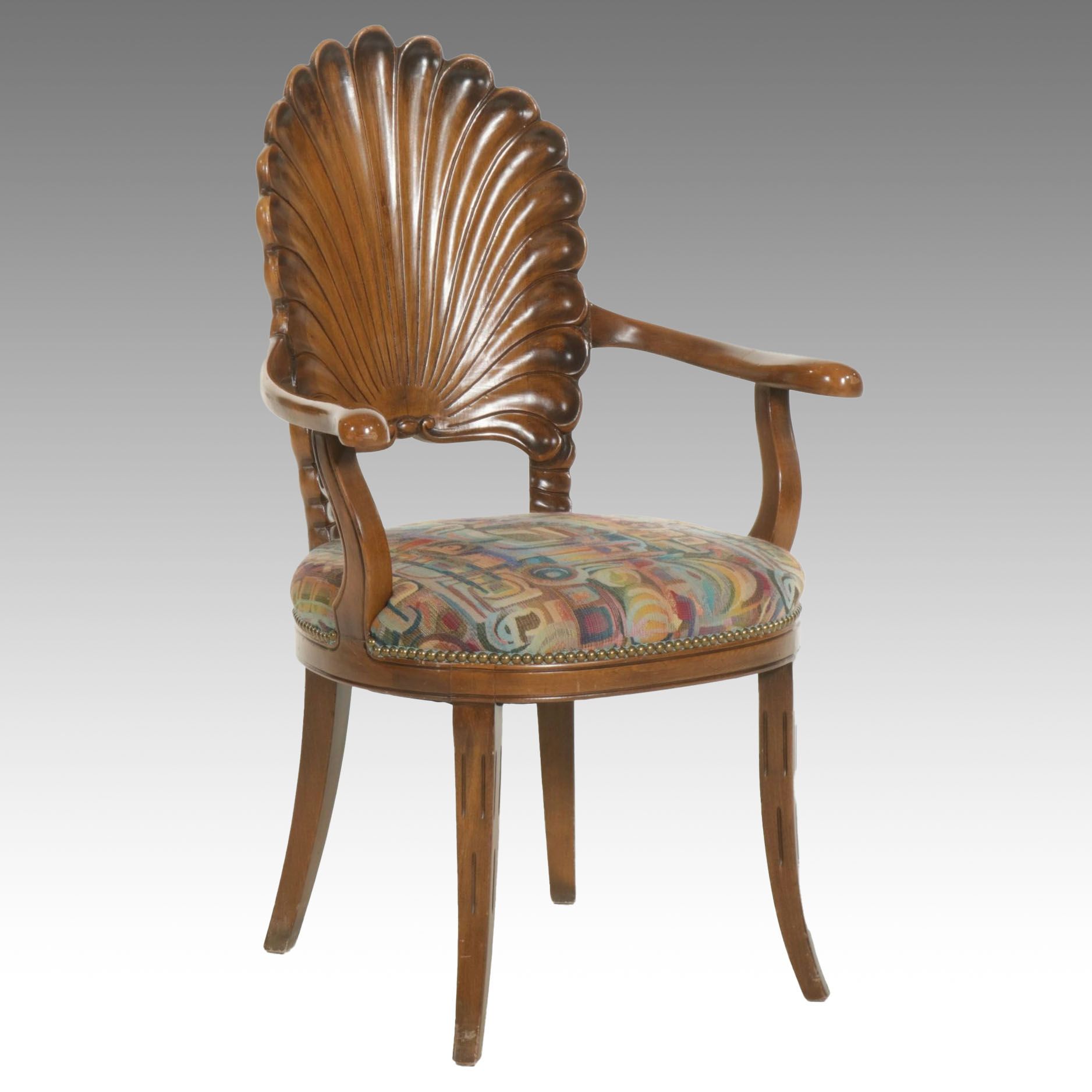Contemporary Carved Shell-Back Armchair