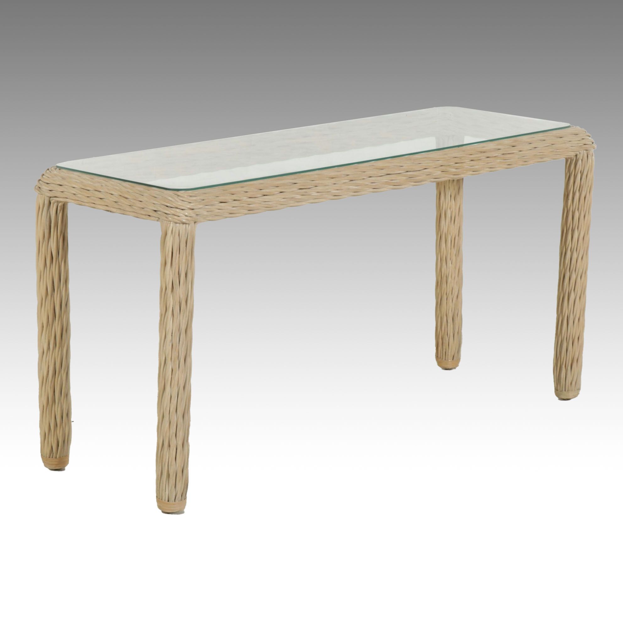 Twisted Rattan Glass-Top Console Table, 21st Century