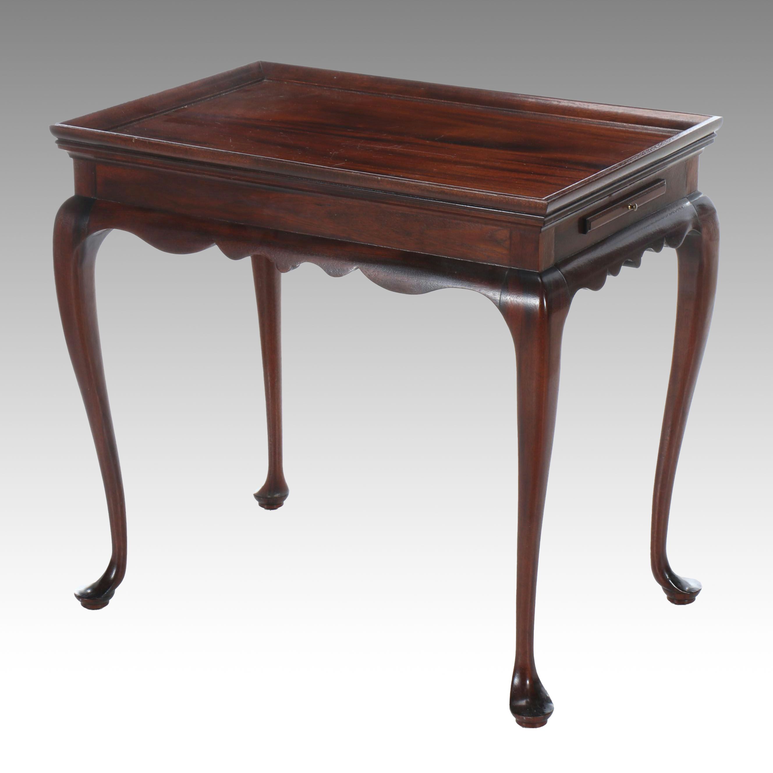 Queen Anne Style Cherry Finished Wooden Tea Table