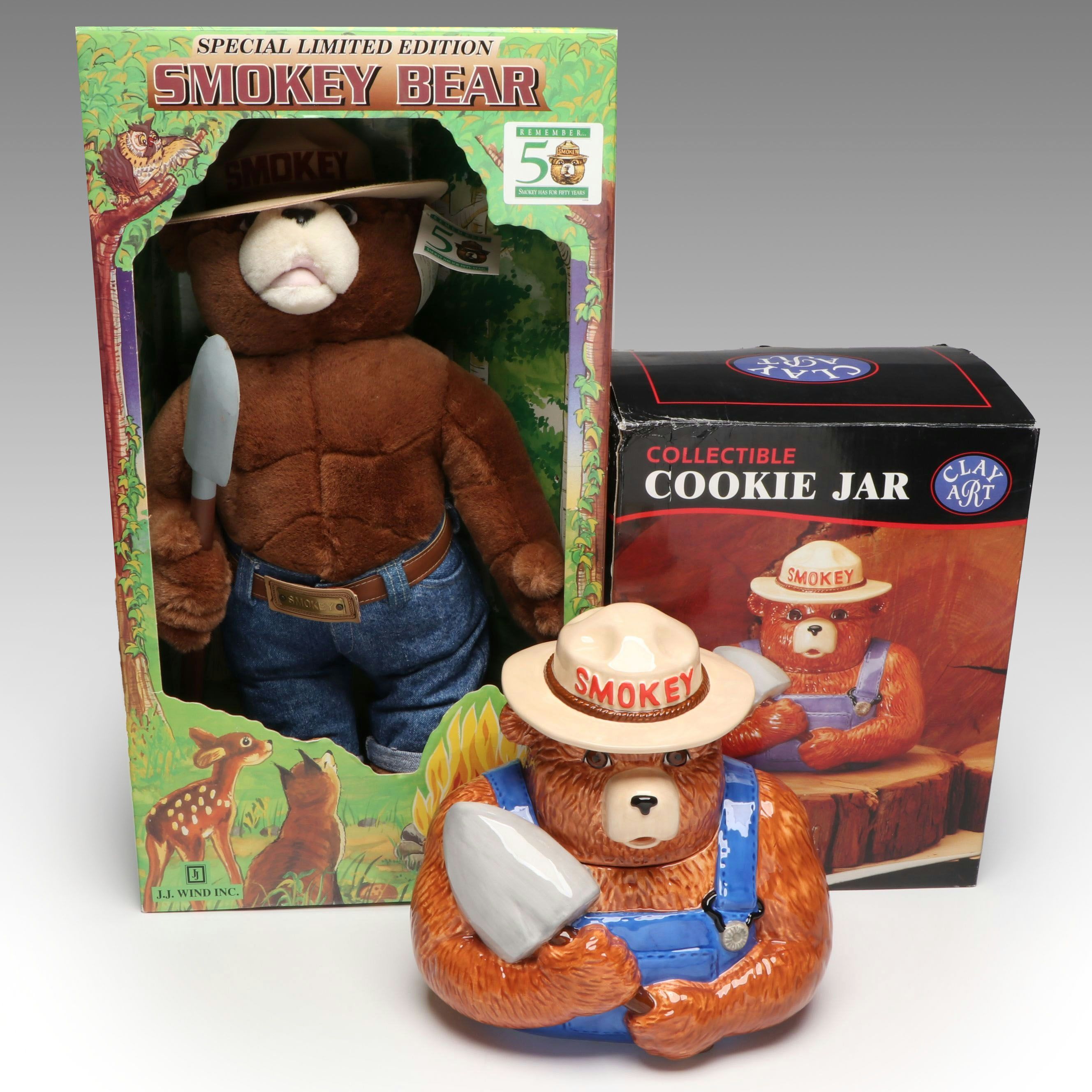 Clay Art Smokey the Bear Cookie Jar with J.J. Wind Plush Toy