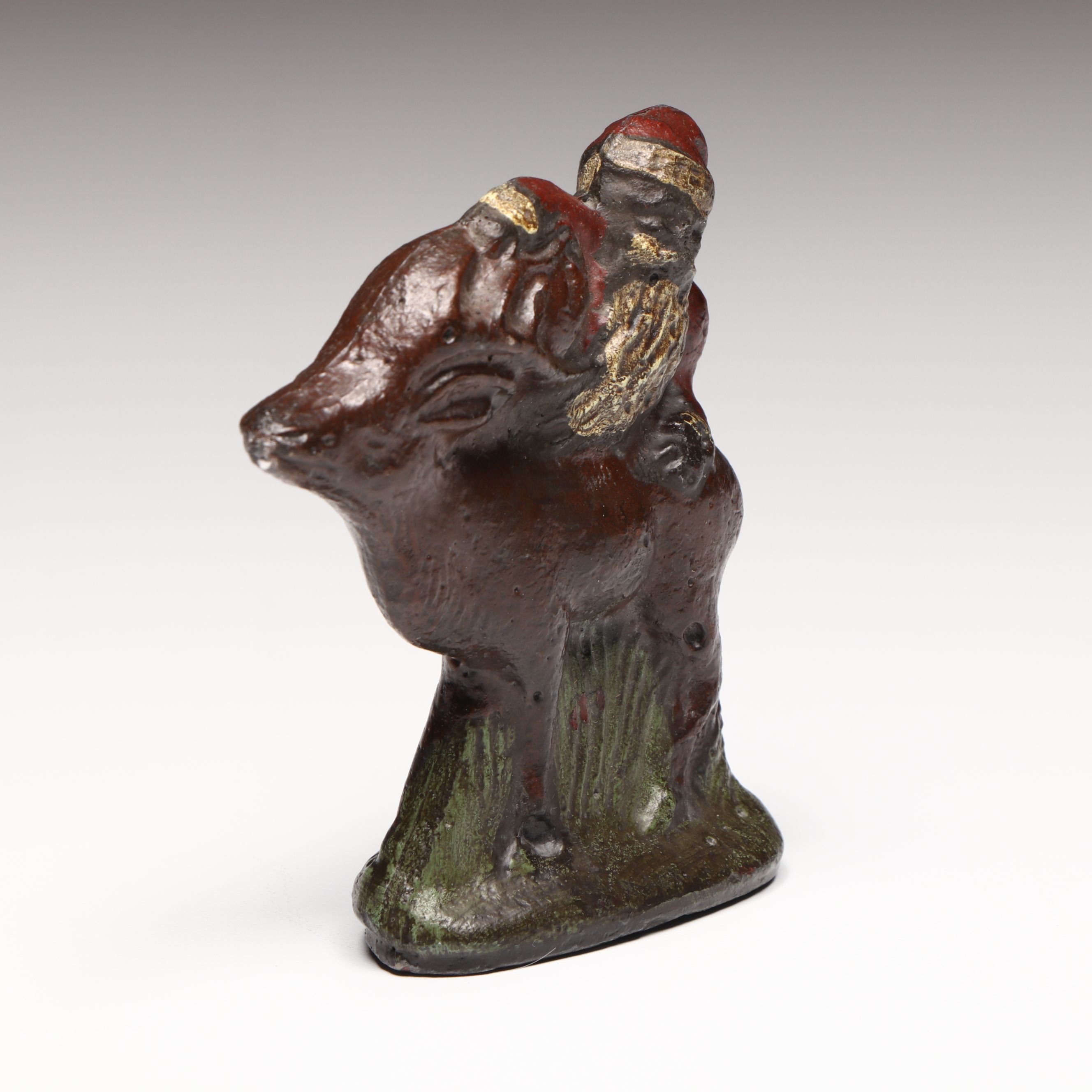 Polychrome Iron Santa Claus and Reindeer Doorstop