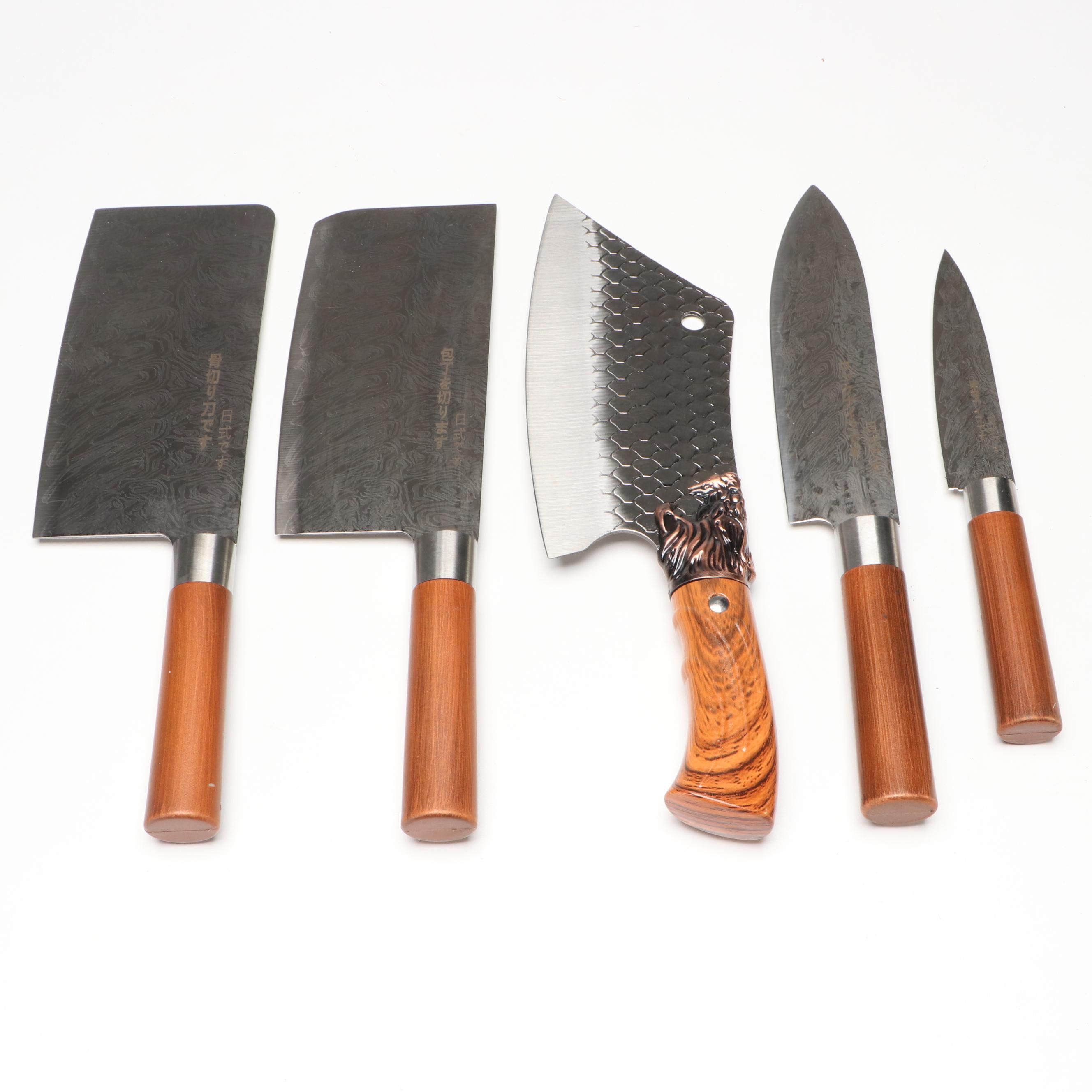 Japanese Style Etched Stainless and Dragon Scale Chef's Knives