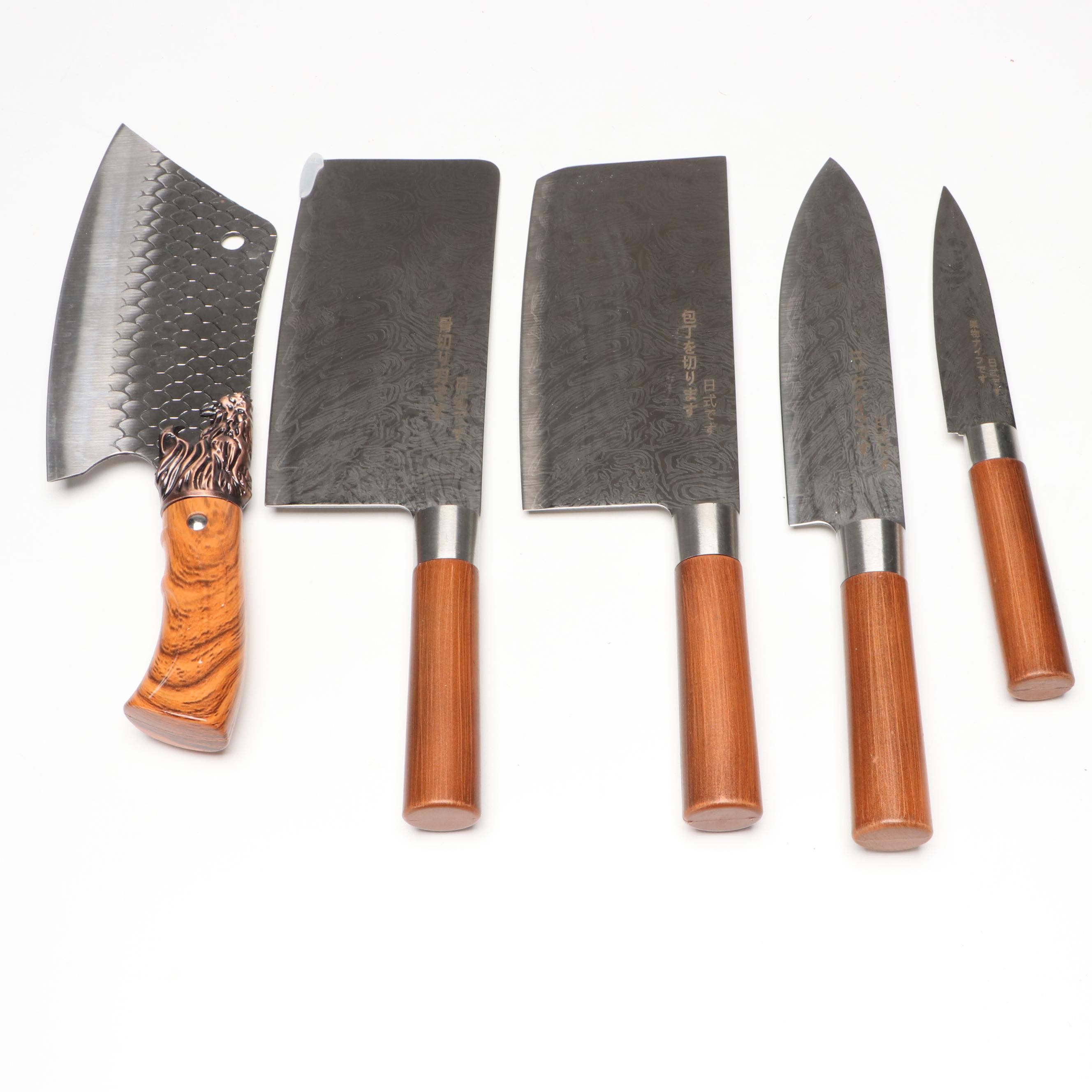 Japanese Style Etched Stainless and Dragon Scale Chef's Knives