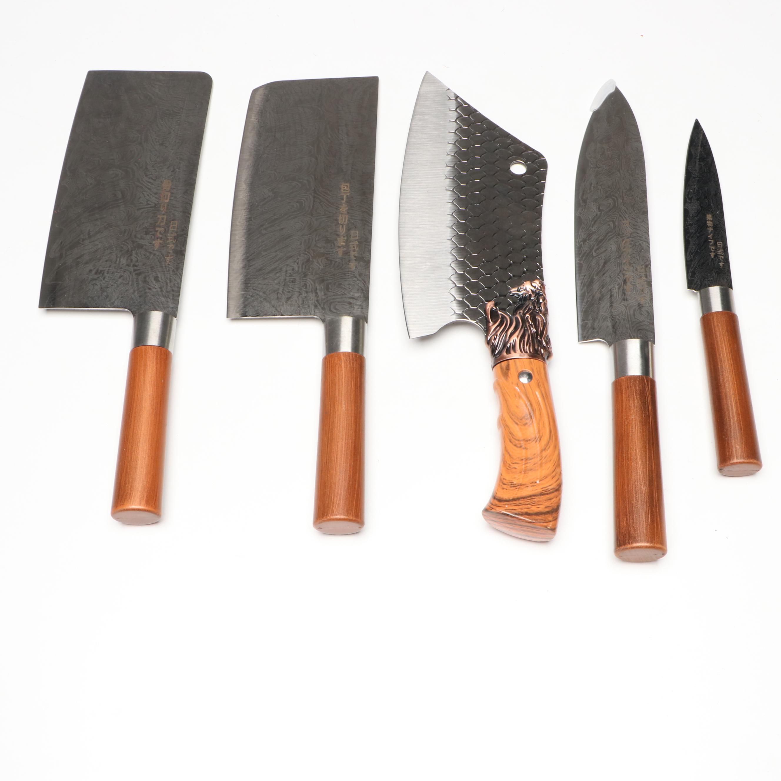 Japanese Style Etched Stainless and Dragon Scale Chef's Knives