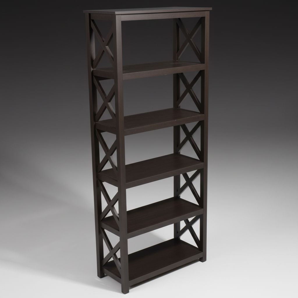 Contemporary Walnut Finish Five-Tier Freestanding Bookcase