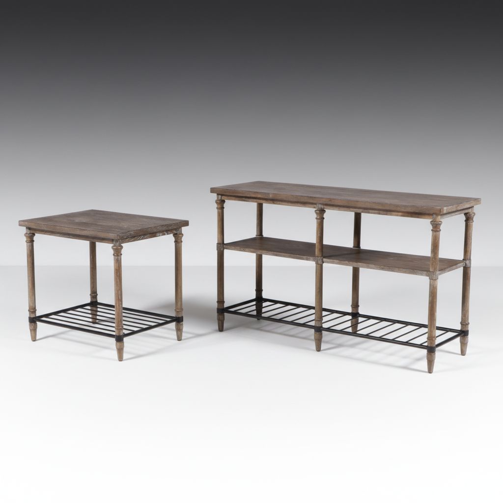 Pair of Stein World Contemporary Beaux Arts Style Wood and Metal Tables