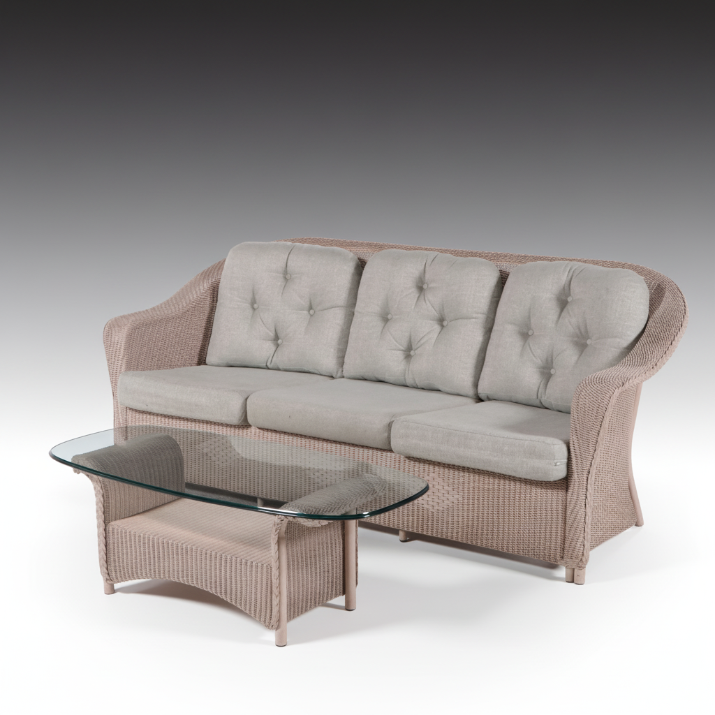 Lloyd Loom Wicker Rush Sofa and Coffee Table, Late 20th Century