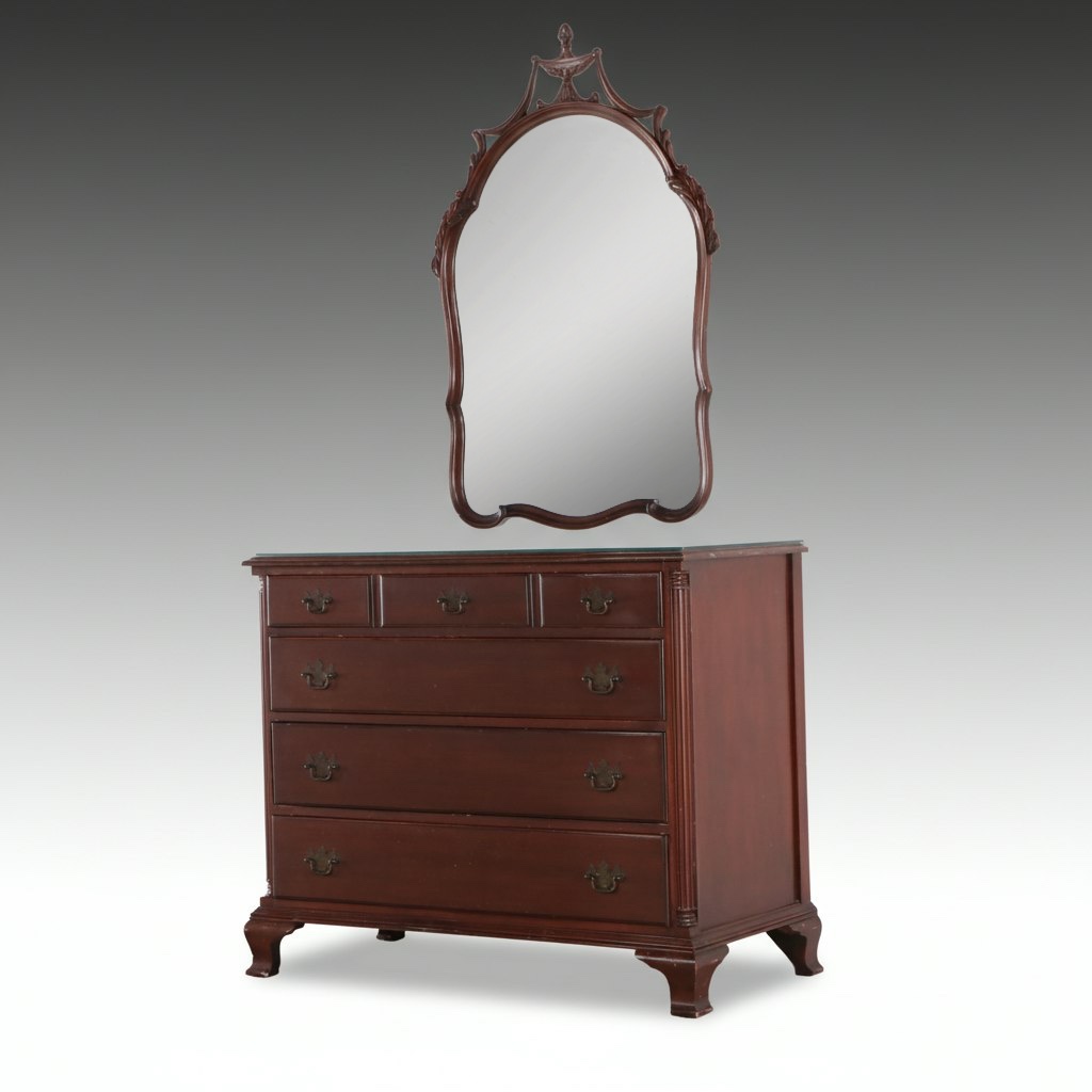 Georgian Style Style Mahogany Dresser with Wall Mirror, Mid-20th Century
