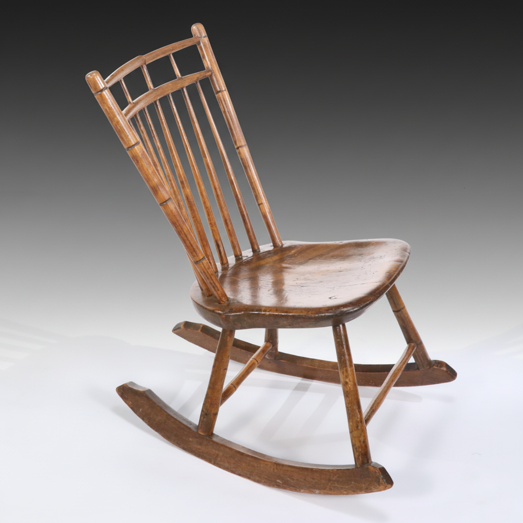 American Primitive Poplar and Hickory Rocking Chair, Early 19th Century