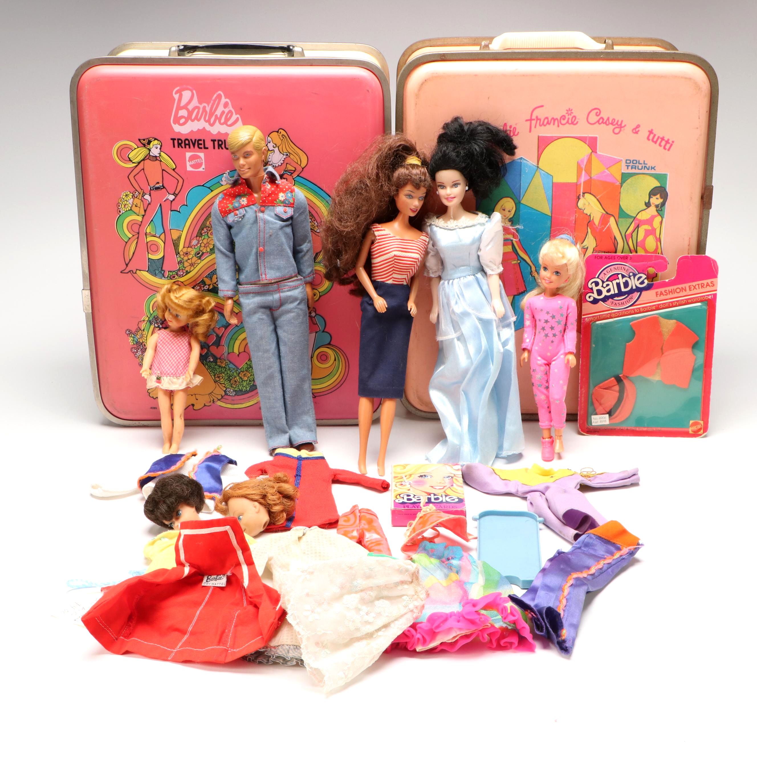 Mattel Barbie Travel Trunks with Dolls and Accessories, Mid to Late 20th Century