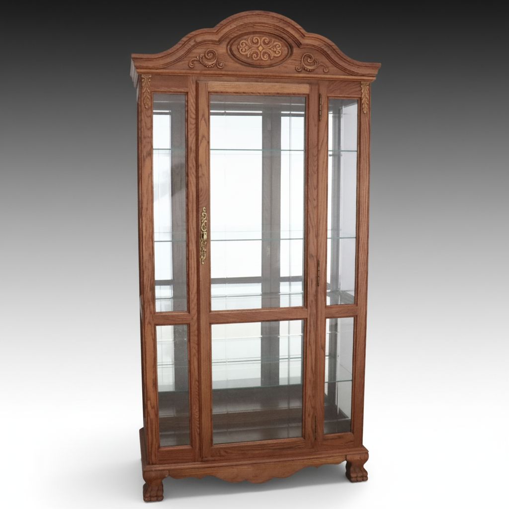 Victorian Style Carved Oak Display Case