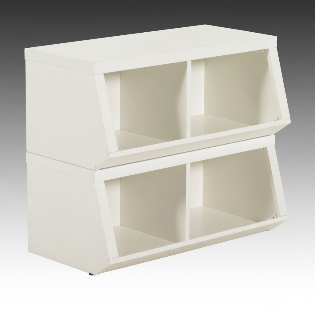 Pair of Pottery Barn Kids White Wooden Storage Bins, 2016