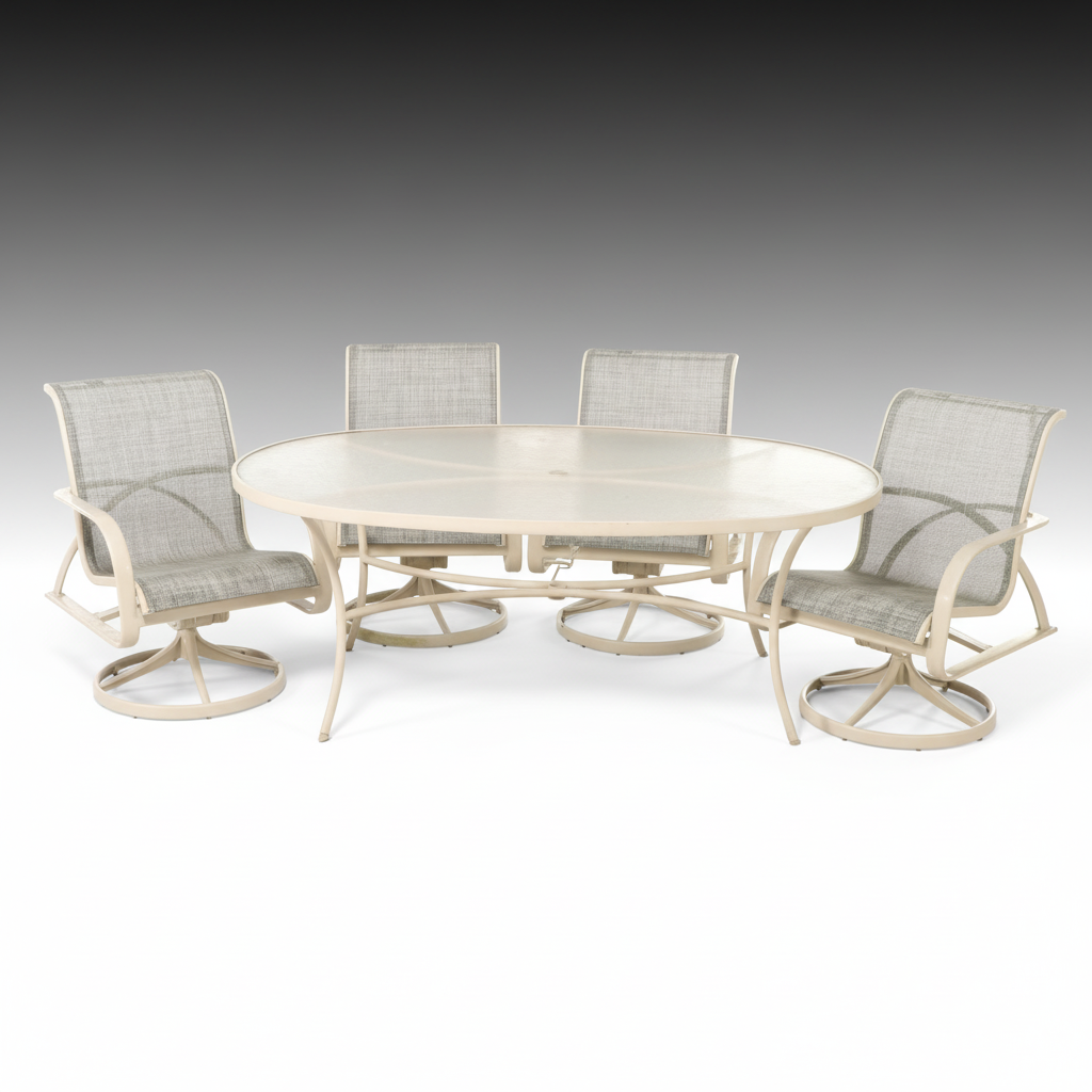 Tropitone Beige Aluminum Oval Dining Table with Swivel Armchairs