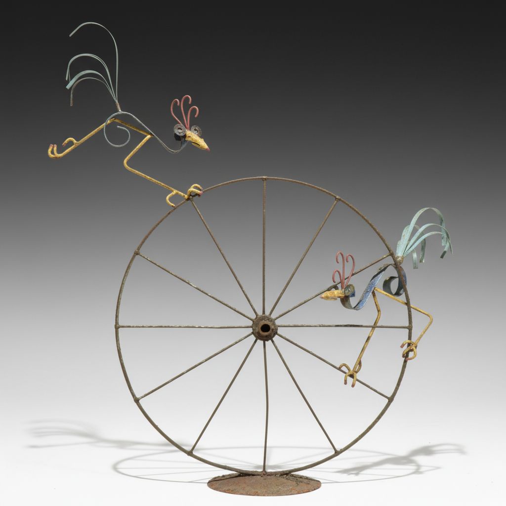 Road Runners on Wheel Folk Art Metal Garden Sculpture