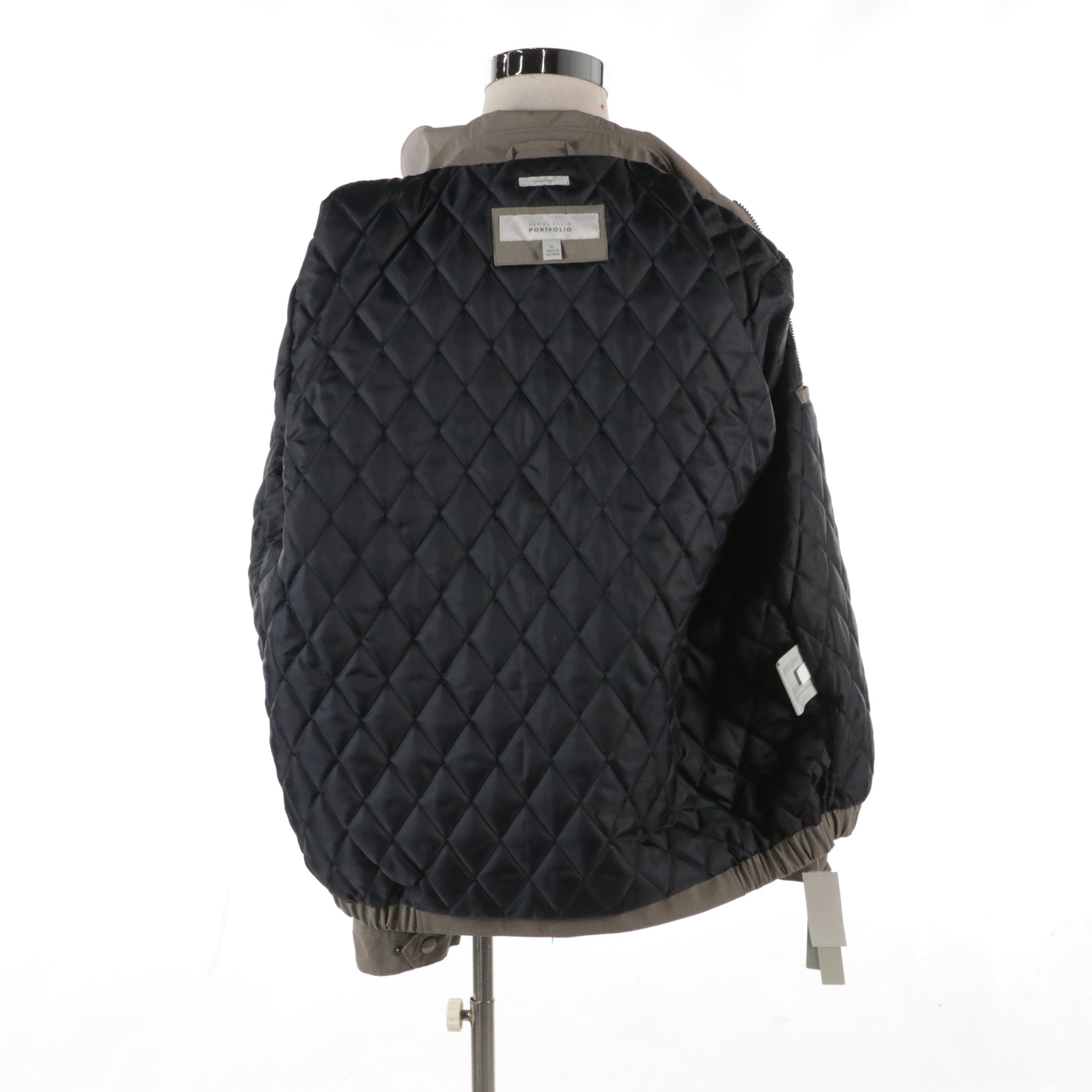 Men's Perry Ellis Portfolio Willow Grey Microfiber Zip Jacket, With Tags