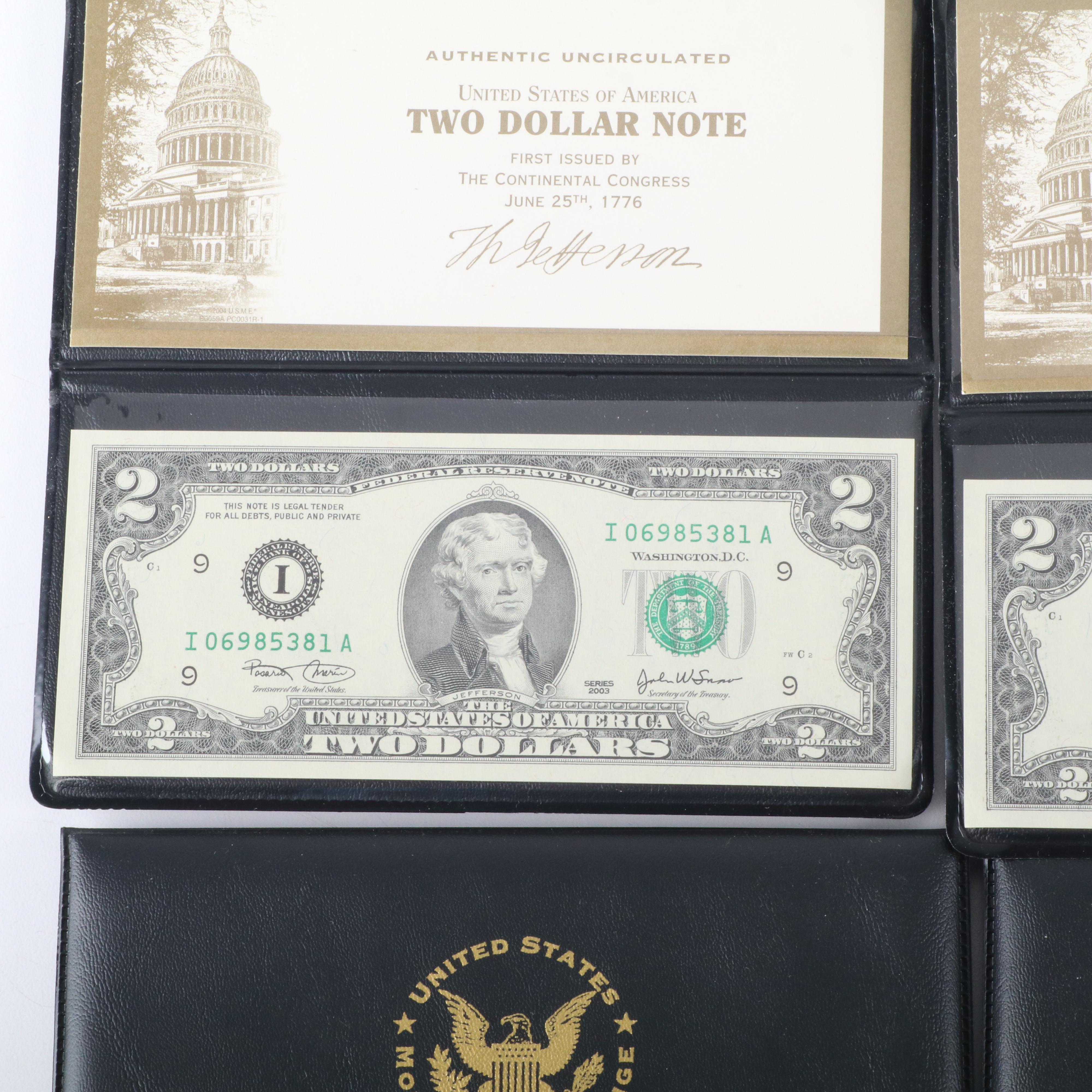 Eighteen Uncirculated $2 Federal Reserve Notes, Series 2003