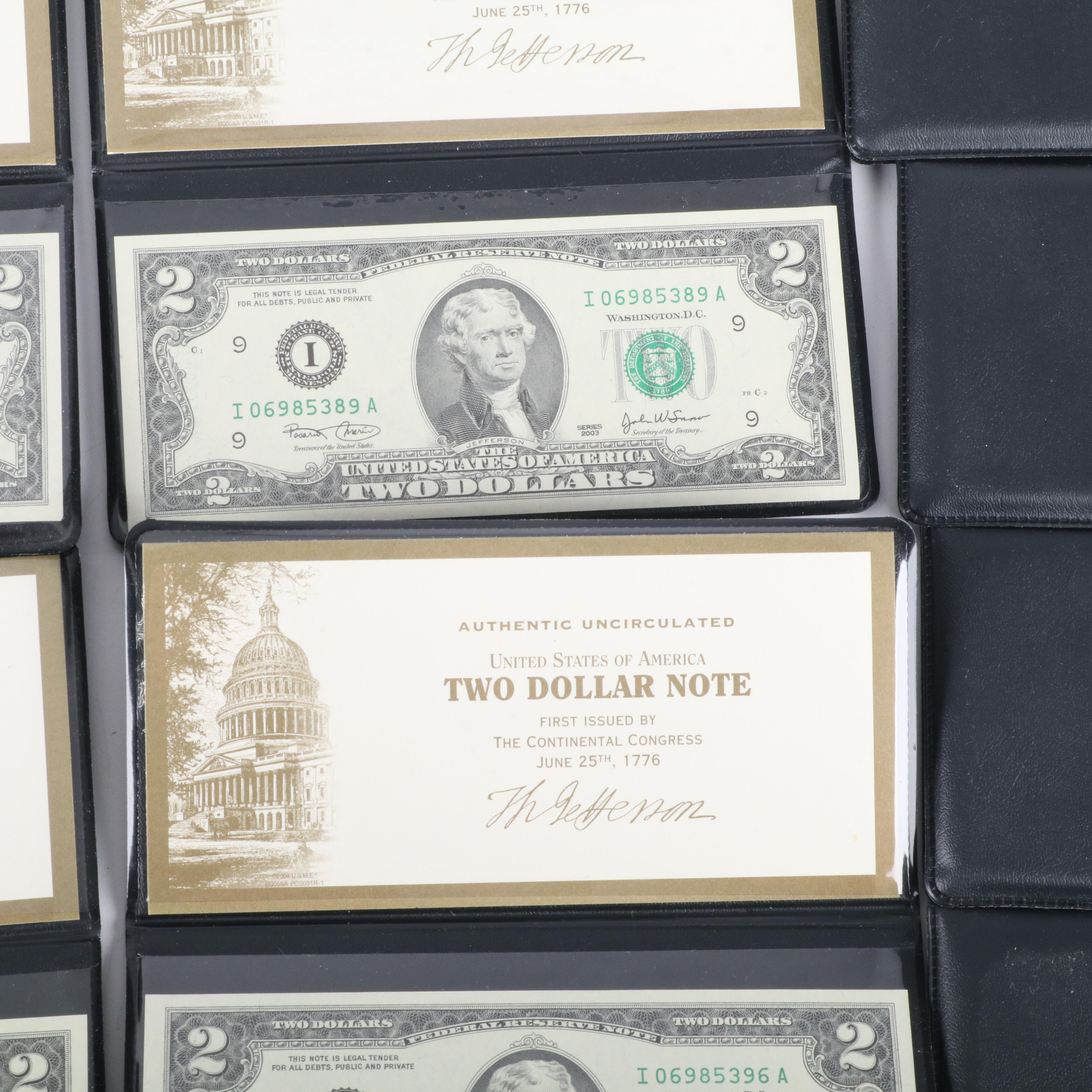 Eighteen Uncirculated $2 Federal Reserve Notes, Series 2003